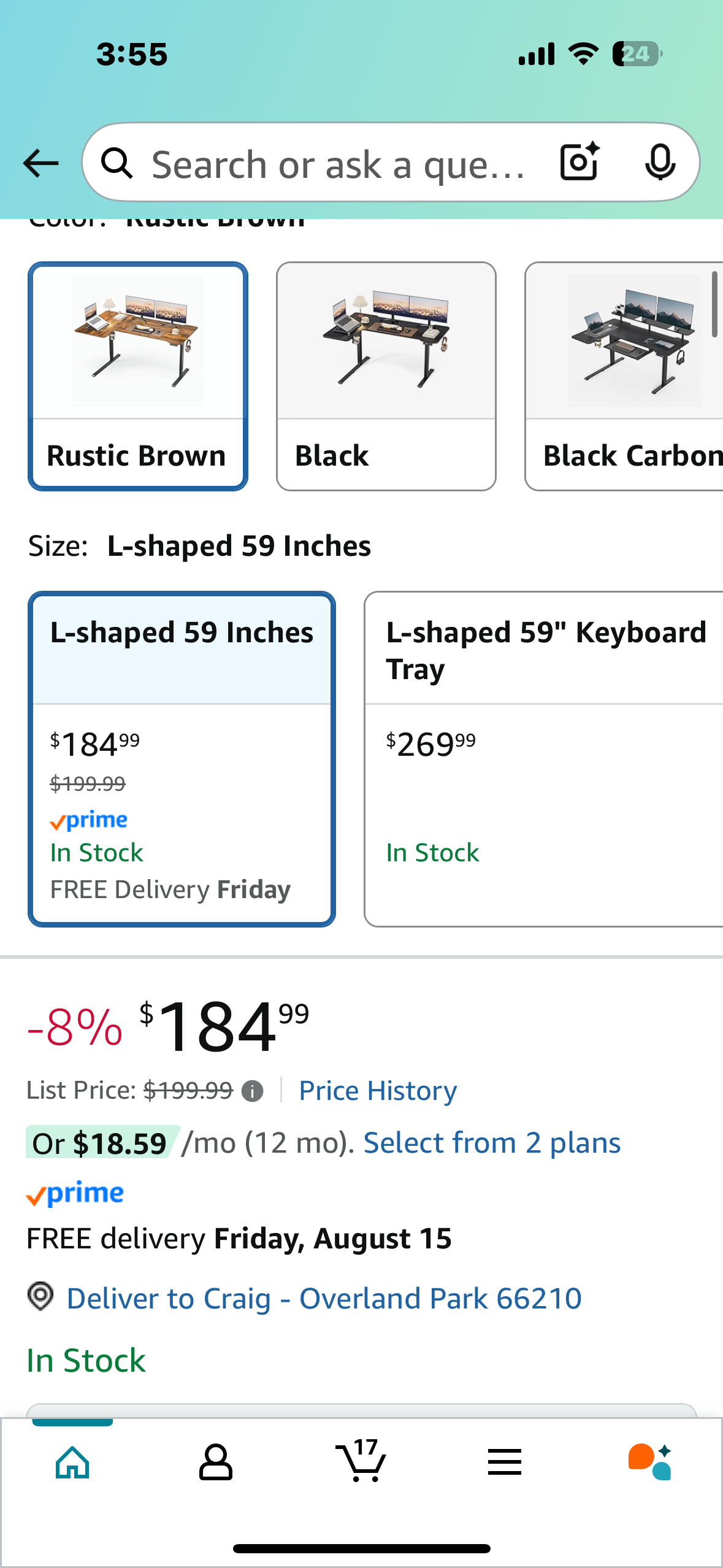 59" Reversiable L-Shaped Electric Standing Desk, Adjustable Height Sit Stand Computer Desk with Splice Board,Rustic Brown Top (O417)