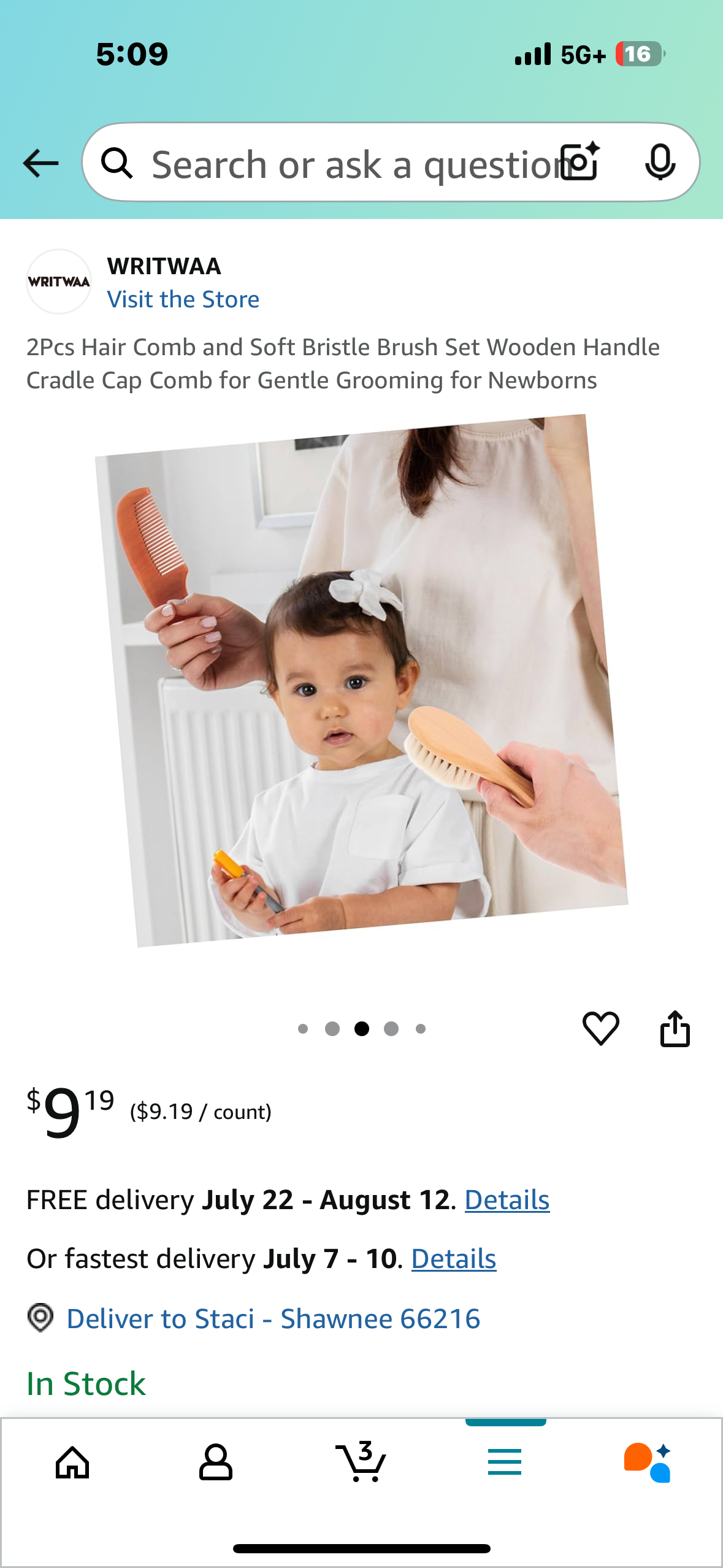 2Pcs Hair Comb and Soft Bristle Brush Set Wooden Handle Cradle Cap Comb for Gentle Grooming for Newborns