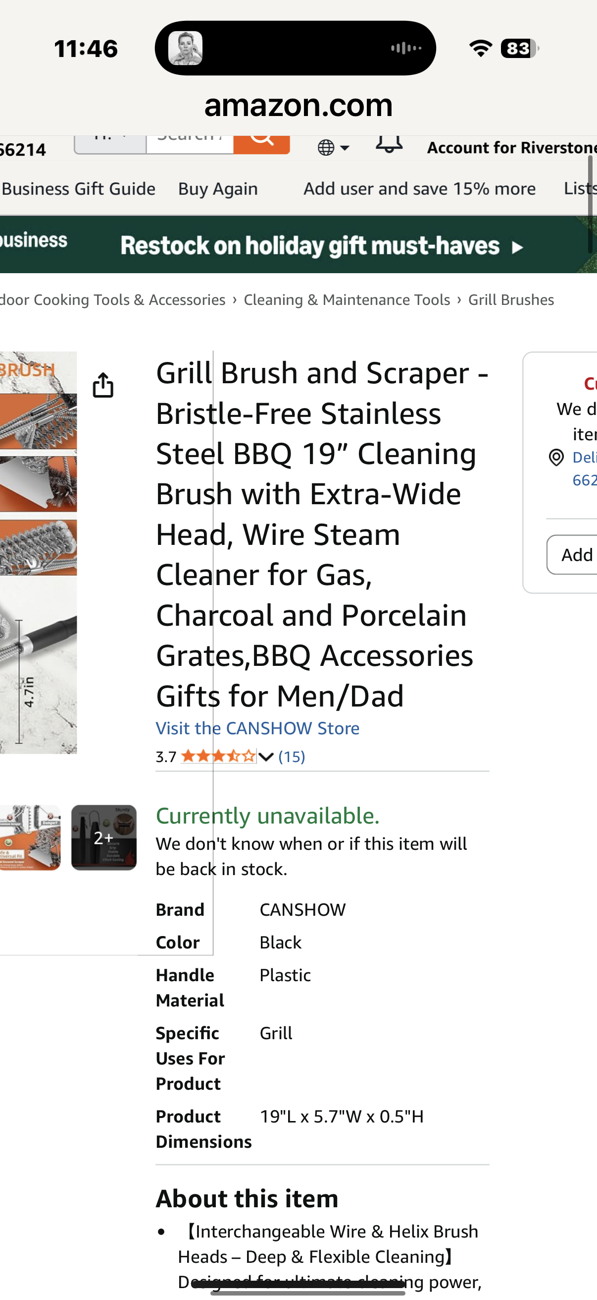 CANSHOW Grill Brush and Scraper - Bristle-Free Stainless Steel BBQ 19” Cleaning Brush with Extra-Wide Head, Wire Steam Cleaner for Gas, Charcoal and Porcelain Grates,BBQ Accessories Gifts for Men/Dad