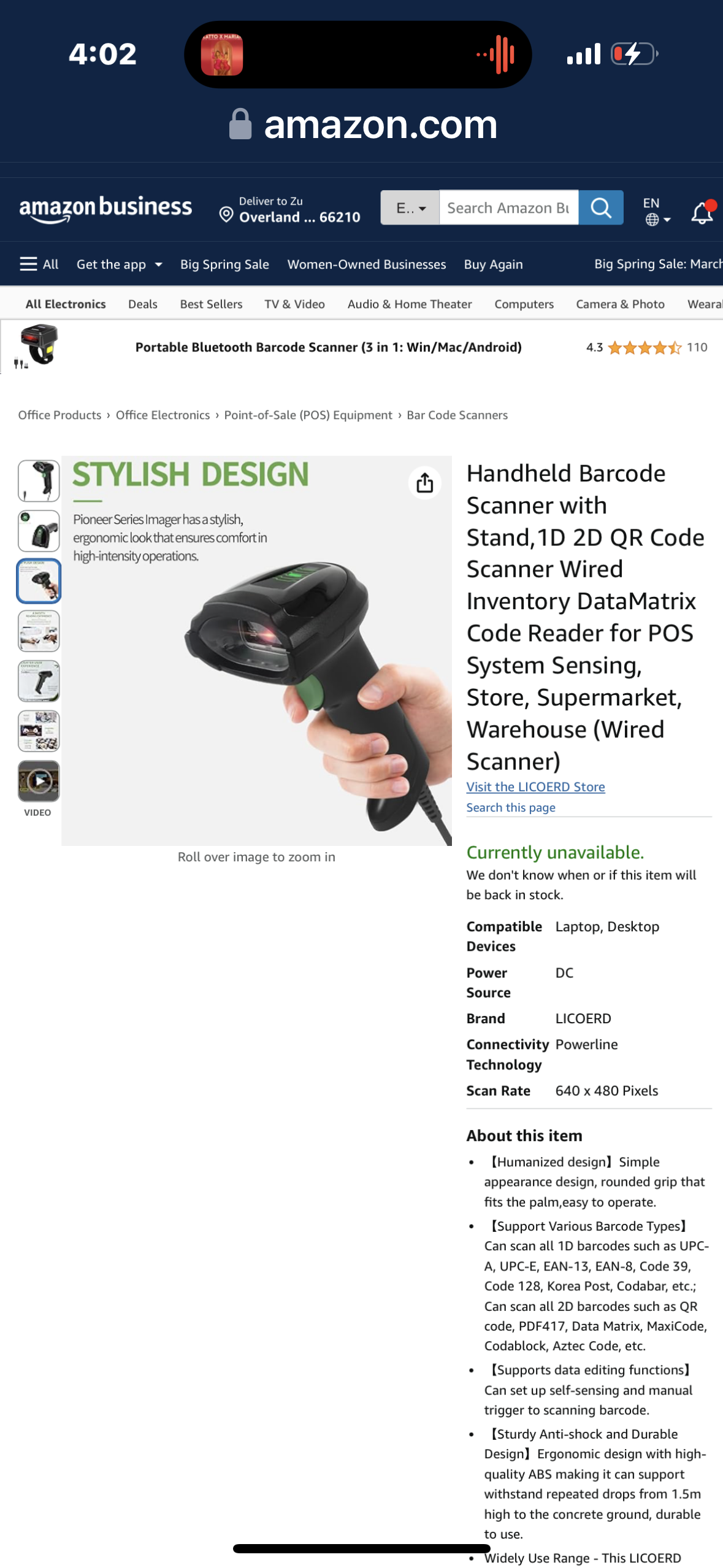 LICOERD Handheld Barcode Scanner with Stand,1D 2D QR Code Scanner Wired Inventory DataMatrix Code Reader for POS System Sensing, Store, Supermarket, Warehouse (Wired Scanner with Stand)