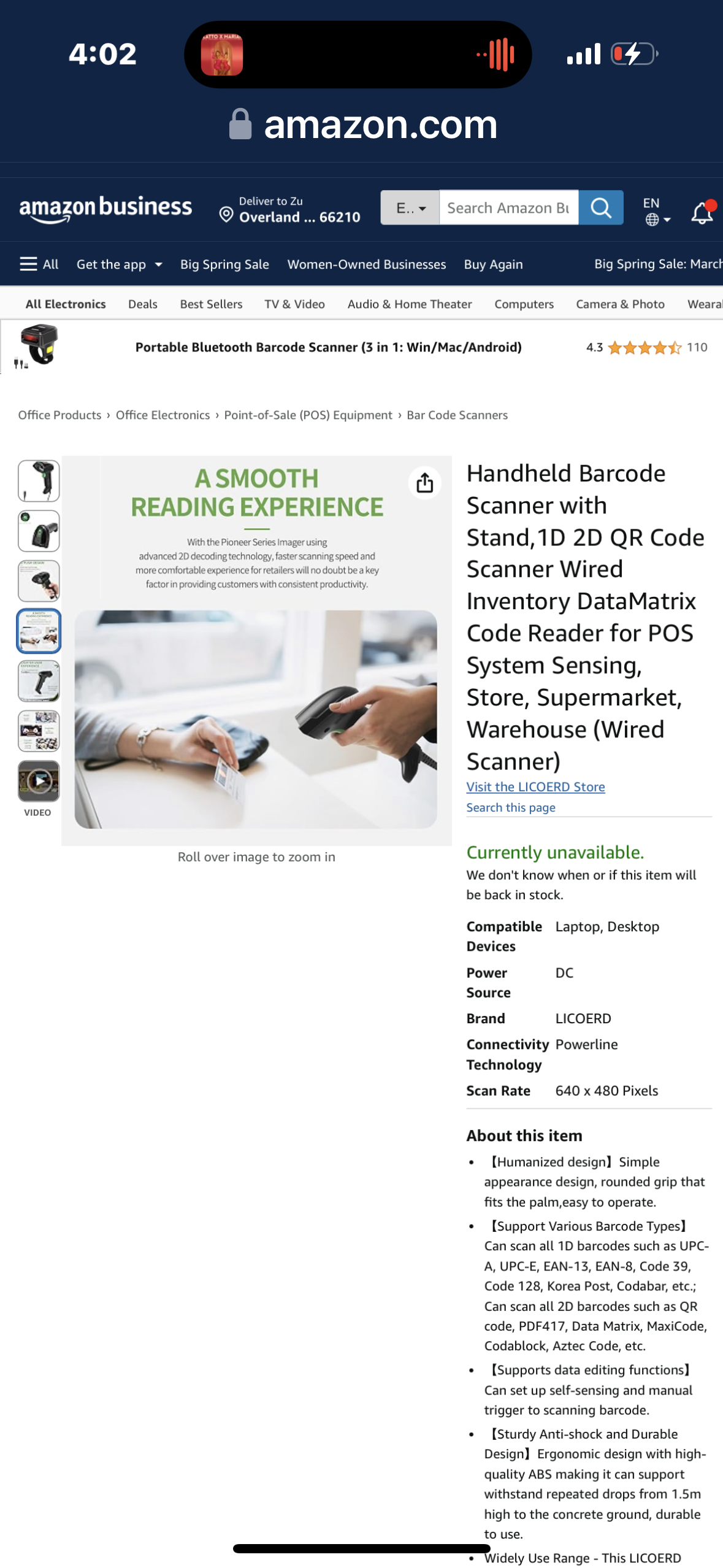 LICOERD Handheld Barcode Scanner with Stand,1D 2D QR Code Scanner Wired Inventory DataMatrix Code Reader for POS System Sensing, Store, Supermarket, Warehouse (Wired Scanner with Stand)