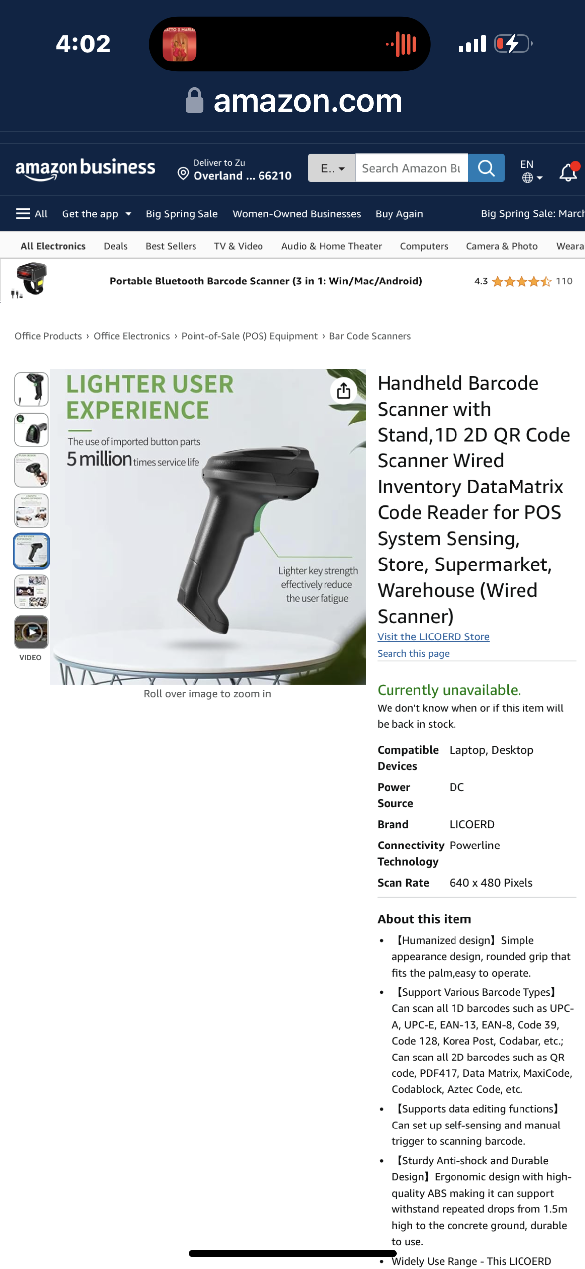 LICOERD Handheld Barcode Scanner with Stand,1D 2D QR Code Scanner Wired Inventory DataMatrix Code Reader for POS System Sensing, Store, Supermarket, Warehouse (Wired Scanner with Stand)