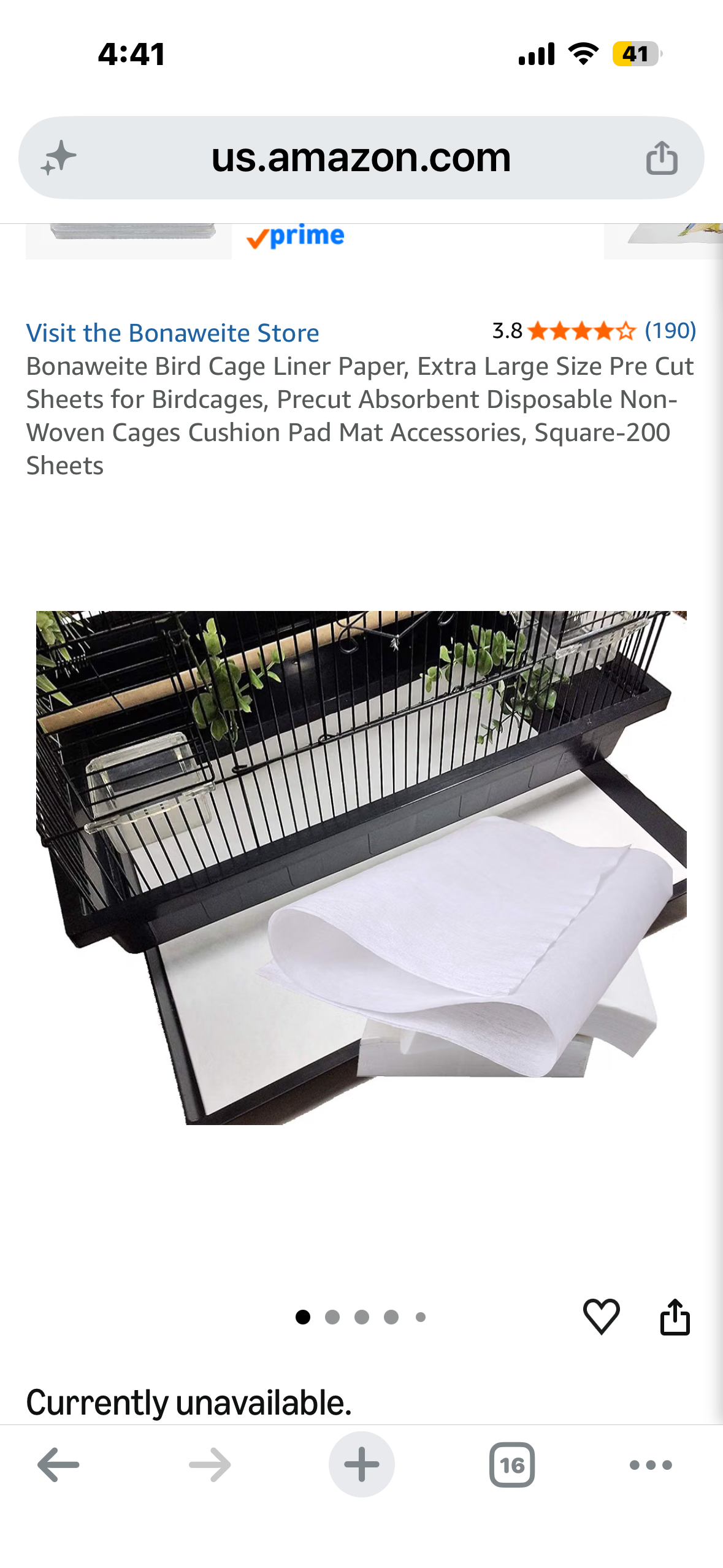 Bonaweite Bird Cage Liner Paper, Extra Large Size Pre Cut Sheets for Birdcages, Precut Absorbent Disposable Non-Woven Cages Cushion Pad Mat Accessories, Square-200 Sheets