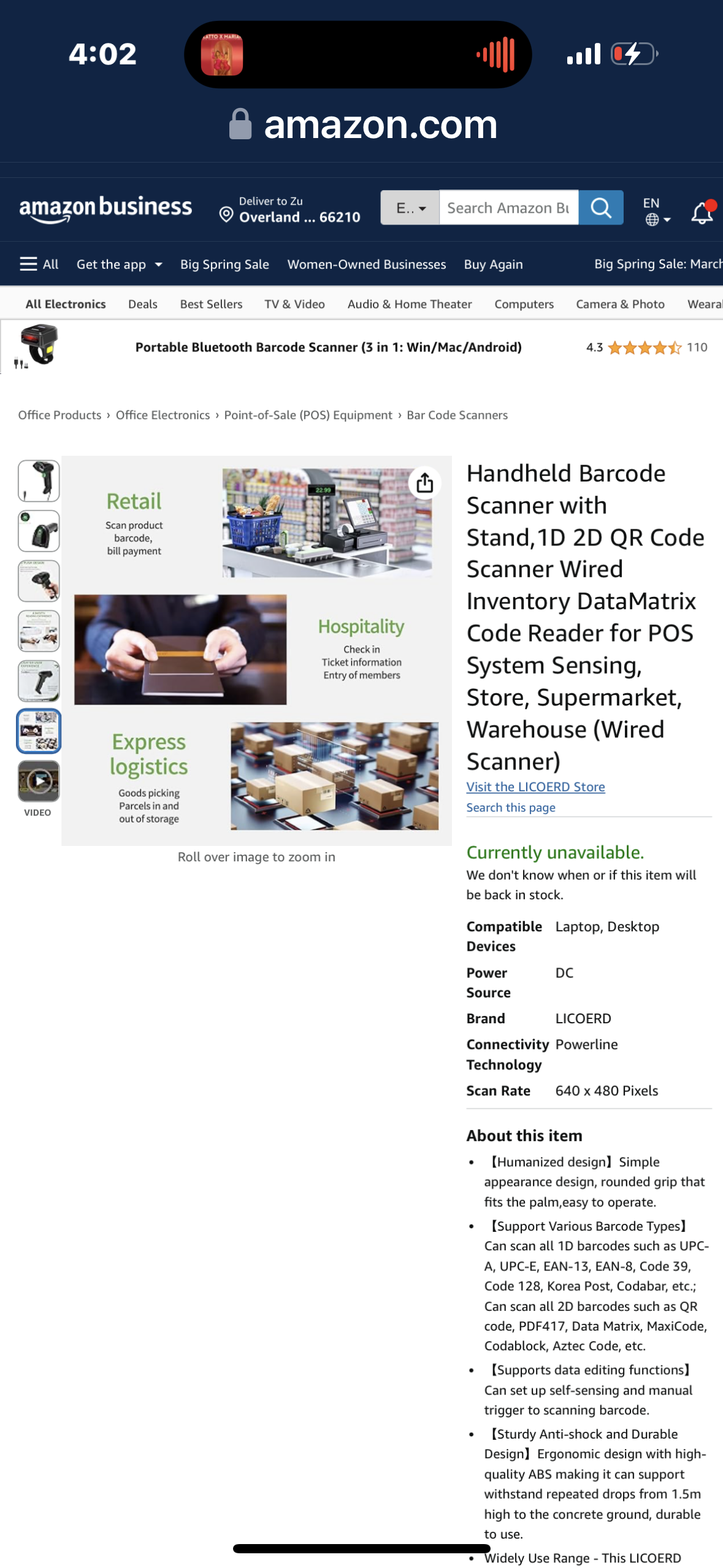 LICOERD Handheld Barcode Scanner with Stand,1D 2D QR Code Scanner Wired Inventory DataMatrix Code Reader for POS System Sensing, Store, Supermarket, Warehouse (Wired Scanner with Stand)