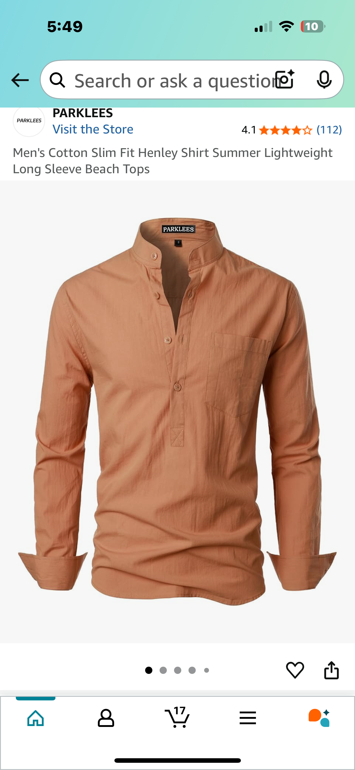 Men's Cotton Henley Shirt Summer LightweightLong Sleeve Casual Top (Size Large)