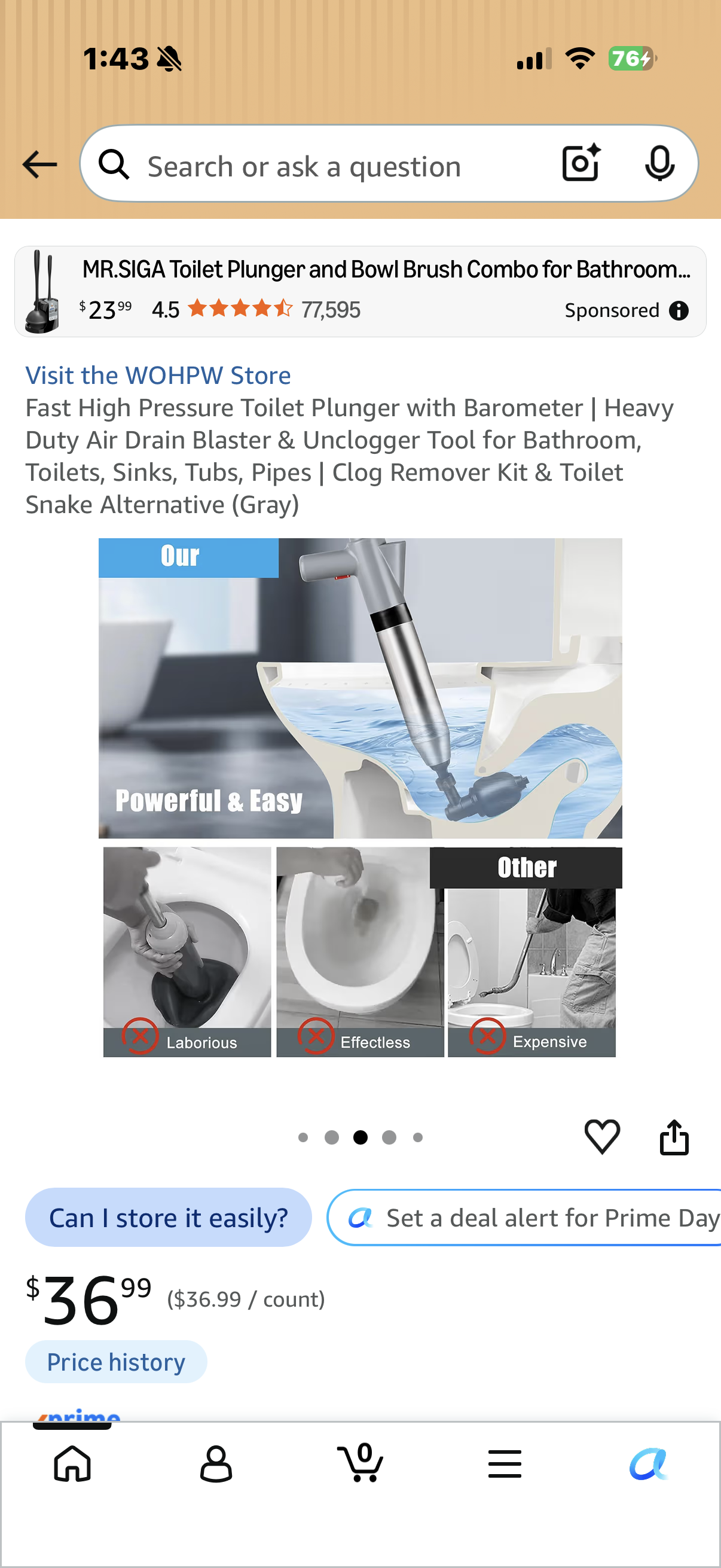 Fast High Pressure Toilet Plunger with Barometer | Heavy Duty Air Drain Blaster & Unclogger Tool for Bathroom, Toilets, Sinks, Tubs, Pipes | Clog Remover Kit & Toilet Snake Alternative (Gray