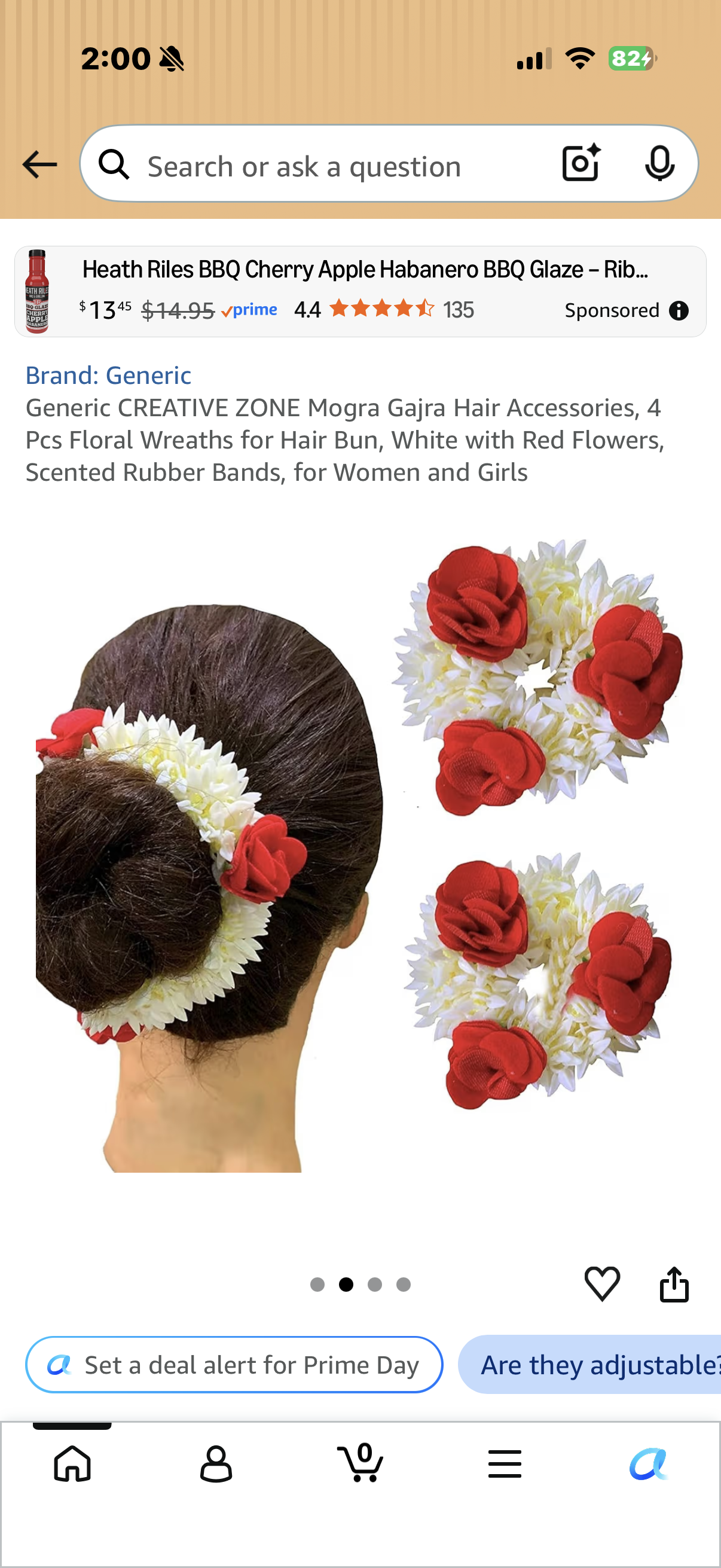 Hair Accessories, 4 Pcs Floral Wreaths for Hair Bun, White with Red Flowers, Scented Rubber Bands, for Women and Girls