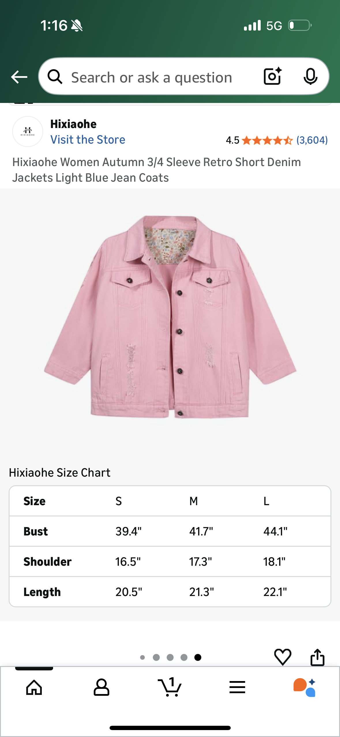 Women Autumn 3/4 Sleeve Retro Short Pink Denim Jacket (Size X-Small)