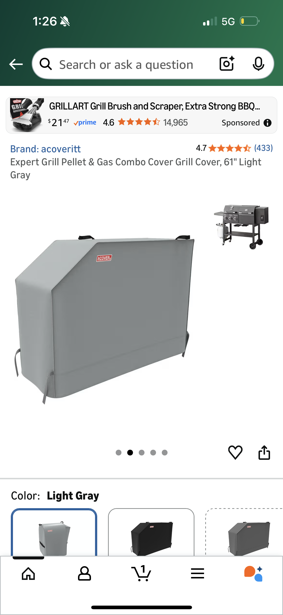Expert Grill Pellet & Gas Combo Cover Grill Cover, 61" Light Gray
