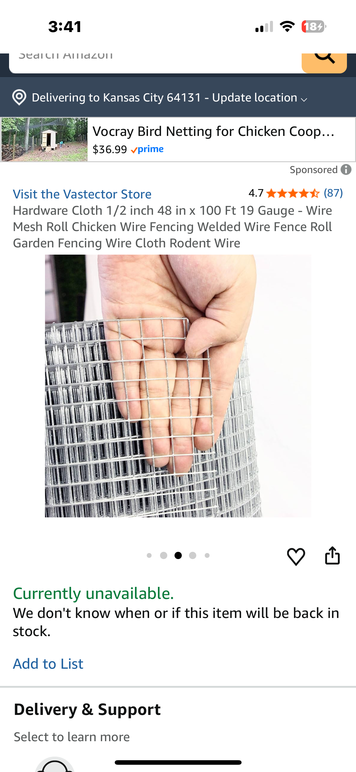 Hardware Cloth 1/2 inch 48 in x 100 Ft 19 Gauge - Welded Wire Fence Roll, Garden Fencing, Rodent Wire, DIY projects (G884)