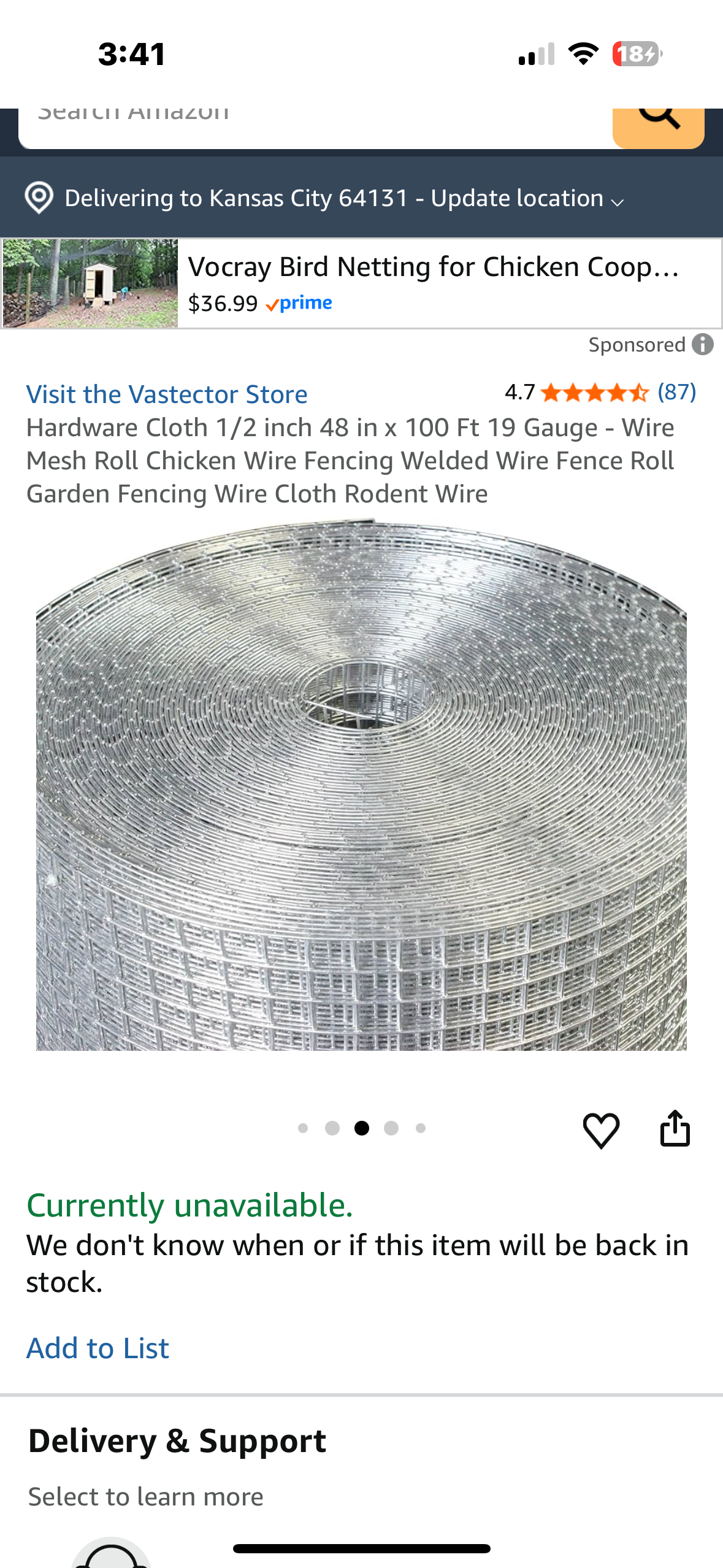 Hardware Cloth 1/2 inch 48 in x 100 Ft 19 Gauge - Welded Wire Fence Roll, Garden Fencing, Rodent Wire, DIY projects (G884)