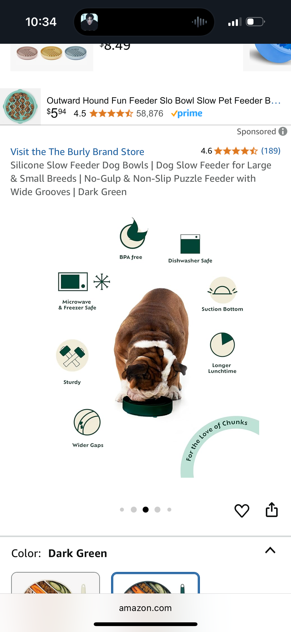 Silicone Slow Feeder Dog Bowls with Spatula | Dog Slow Feeder for Large & Small Breeds | No-Gulp & Non-Slip Puzzle Feeder with Wide Grooves | Dark Green