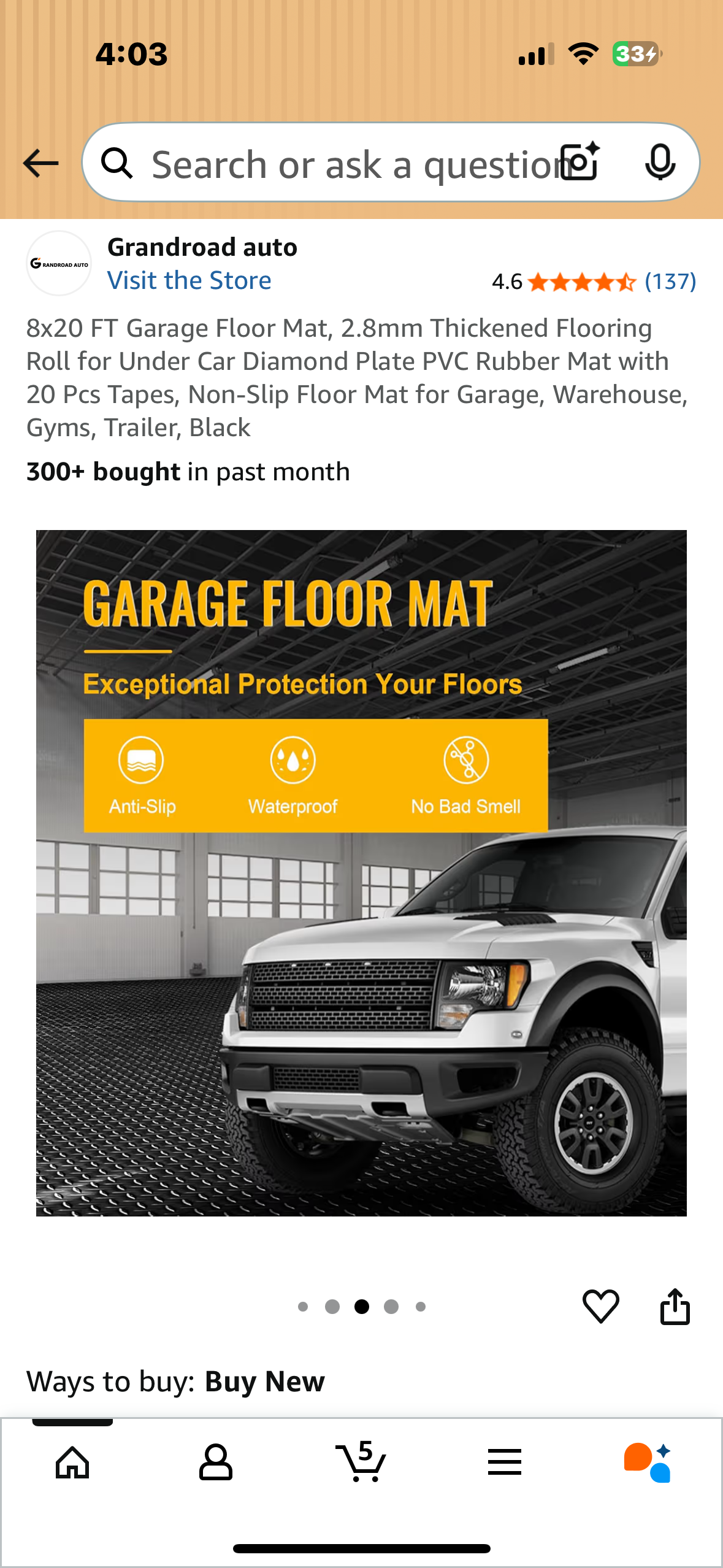 8x20 FT Garage Floor Mat, 2.8mm Thickened Flooring Roll for Under Car, Diamond Plate PVC Rubber Mat with 20 Pcs Tapes, Non-Slip Floor Mat for Garage, Warehouse, Gyms, Trailer, Black (G885)