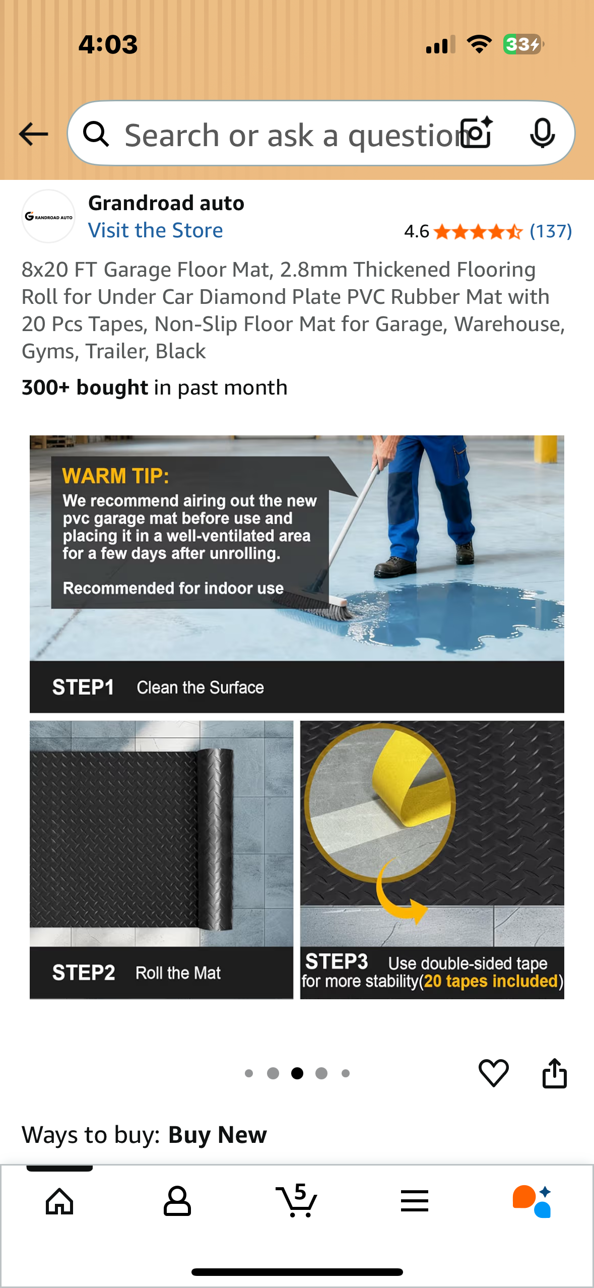 8x20 FT Garage Floor Mat, 2.8mm Thickened Flooring Roll for Under Car, Diamond Plate PVC Rubber Mat with 20 Pcs Tapes, Non-Slip Floor Mat for Garage, Warehouse, Gyms, Trailer, Black (G885)