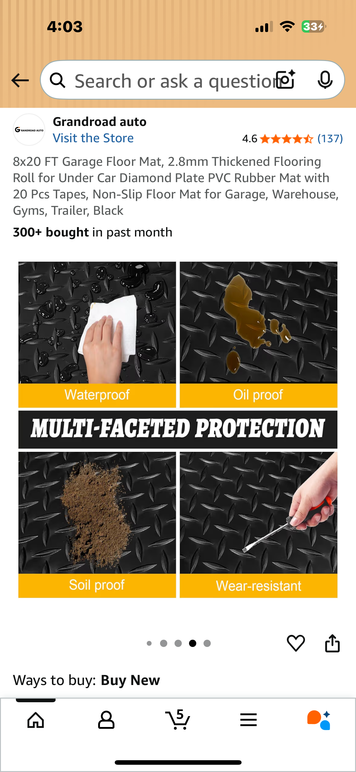 8x20 FT Garage Floor Mat, 2.8mm Thickened Flooring Roll for Under Car, Diamond Plate PVC Rubber Mat with 20 Pcs Tapes, Non-Slip Floor Mat for Garage, Warehouse, Gyms, Trailer, Black (G885)