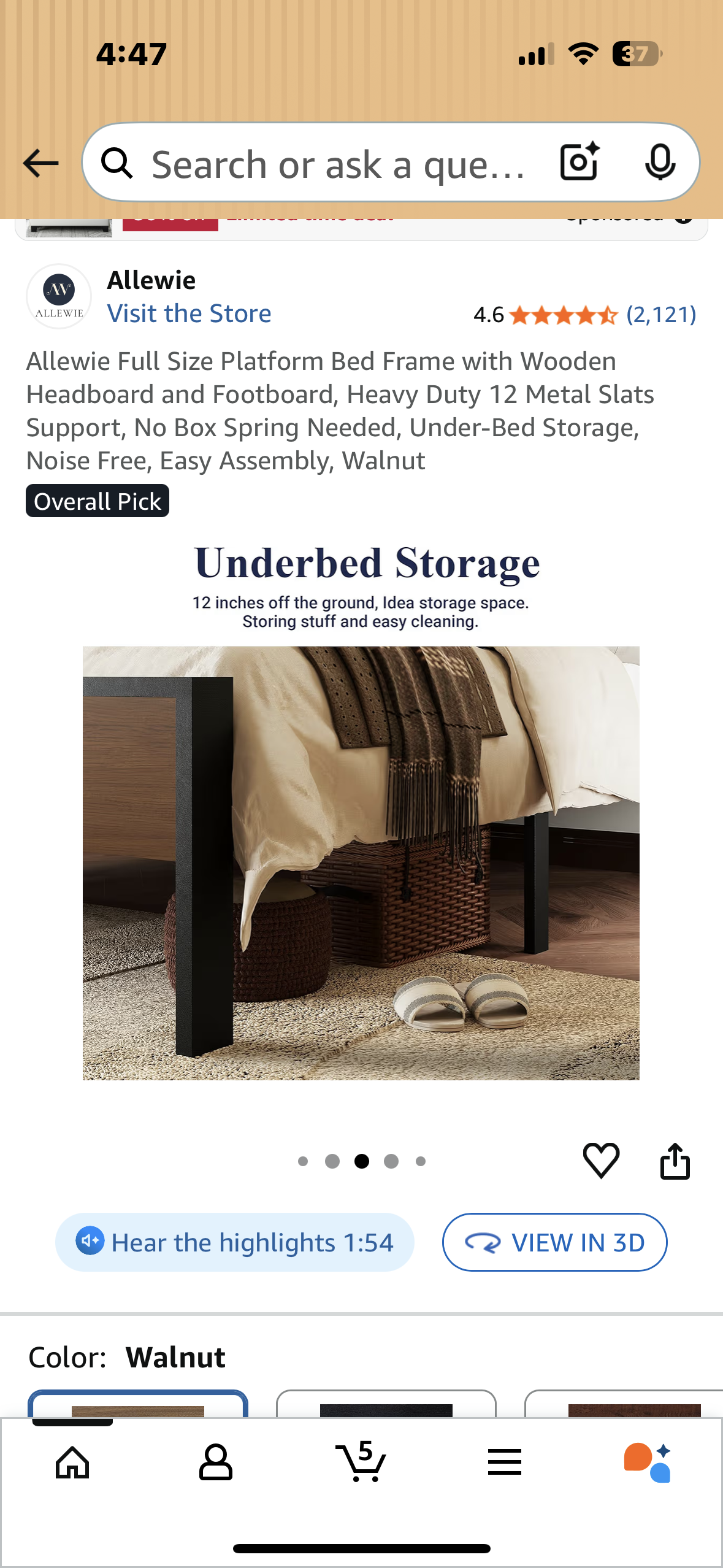 Allewie Full Size Platform Bed Frame with Wooden Headboard and Footboard, Heavy Duty 12 Metal Slats Support, No Box Spring Needed, Under-Bed Storage, Noise Free, Easy Assembly, Walnut (B1129)