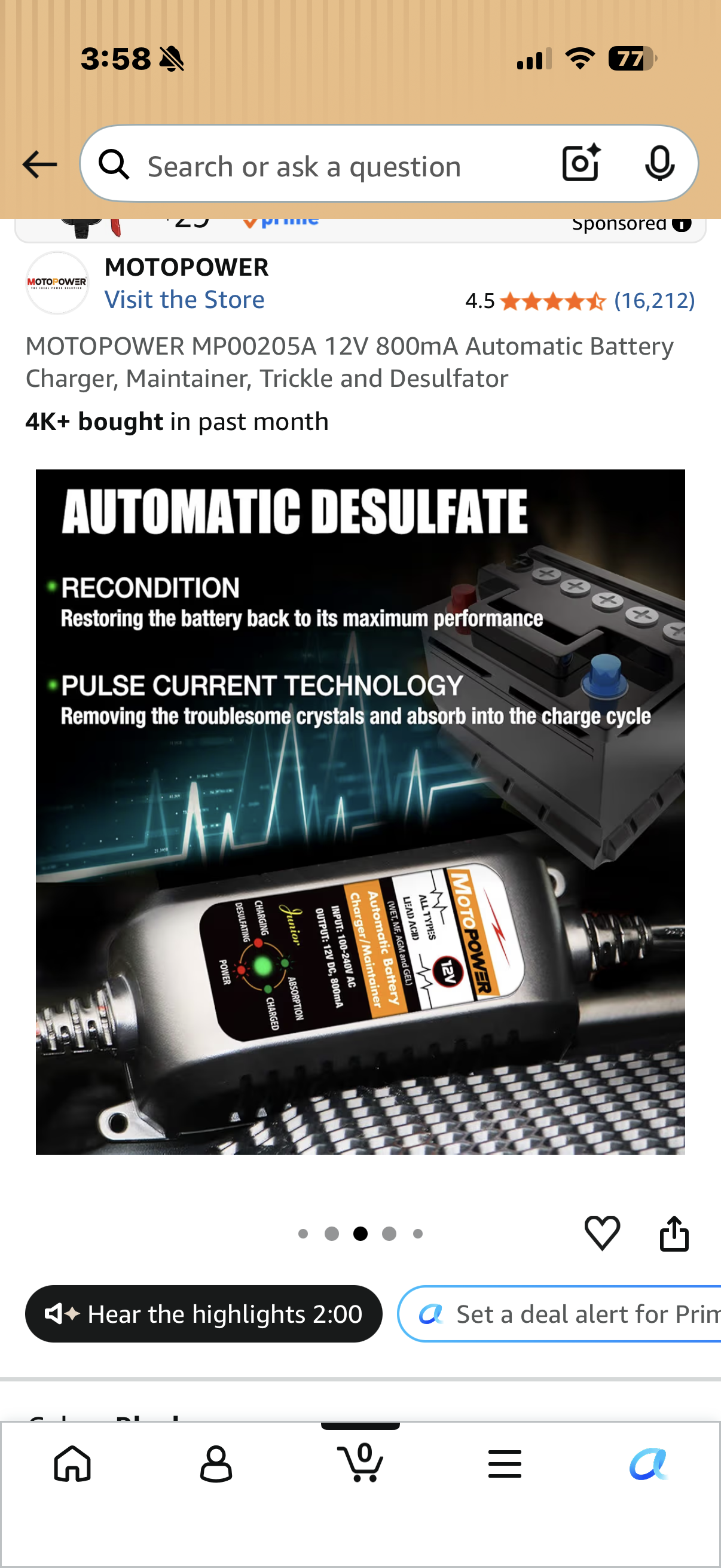 MOTOPOWER MP00205A 12V 800mA Automatic Battery Charger, Maintainer, Trickle and Desulfator