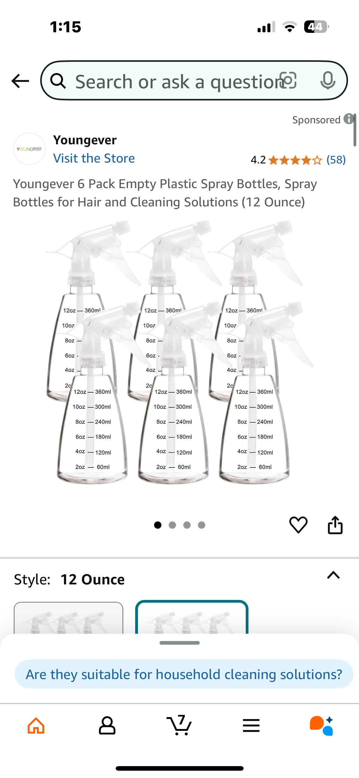 Youngever 6 Pack Empty Plastic Spray Bottles, Spray Bottles for Hair and Cleaning Solutions (12 Ounce