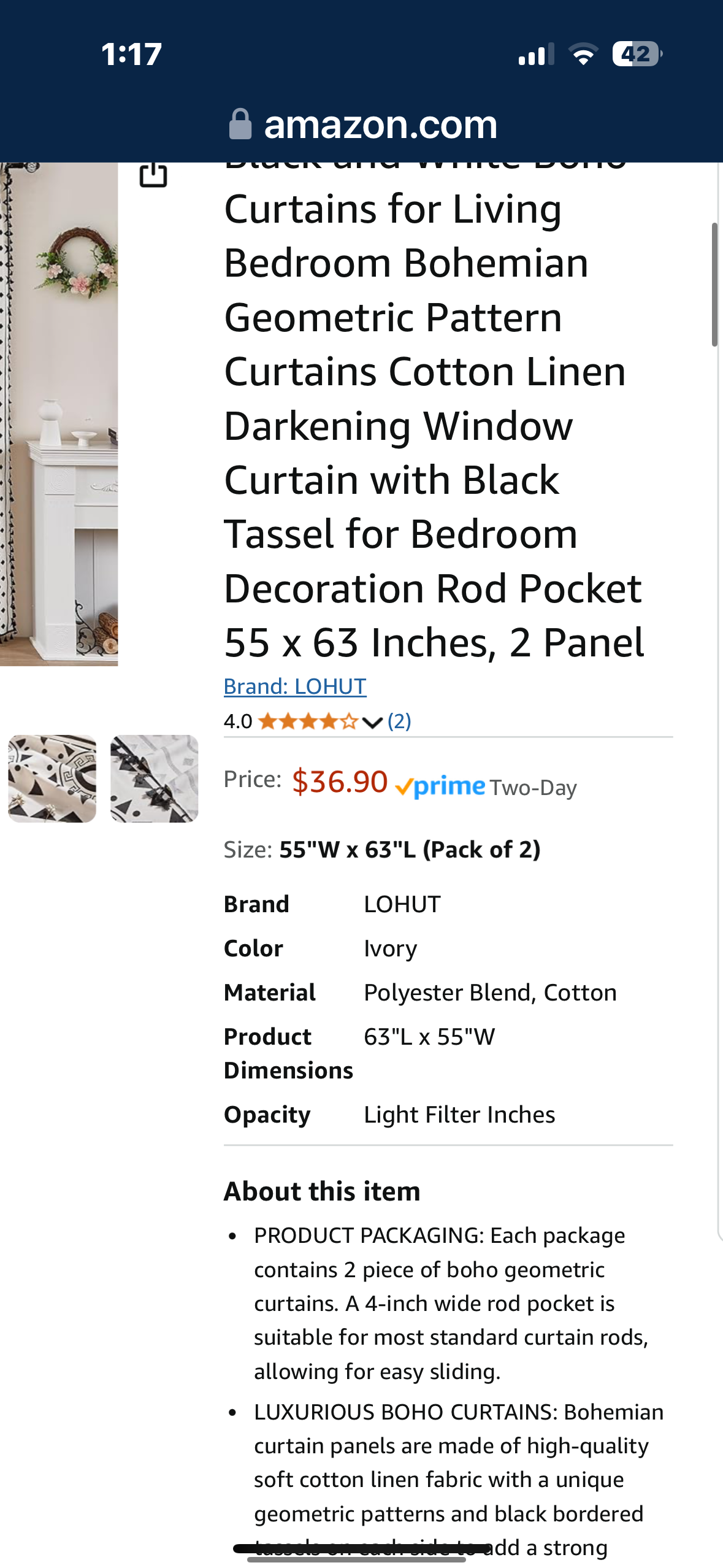 Black and White Boho Pattern Curtains 2 Panels for Living Bedroom Bohemian Geometric Cotton Linen Curtains Darkening Window Curtain with Black Tassel for Bedroom Decoration Rod Pocket 55 x 96 Inches