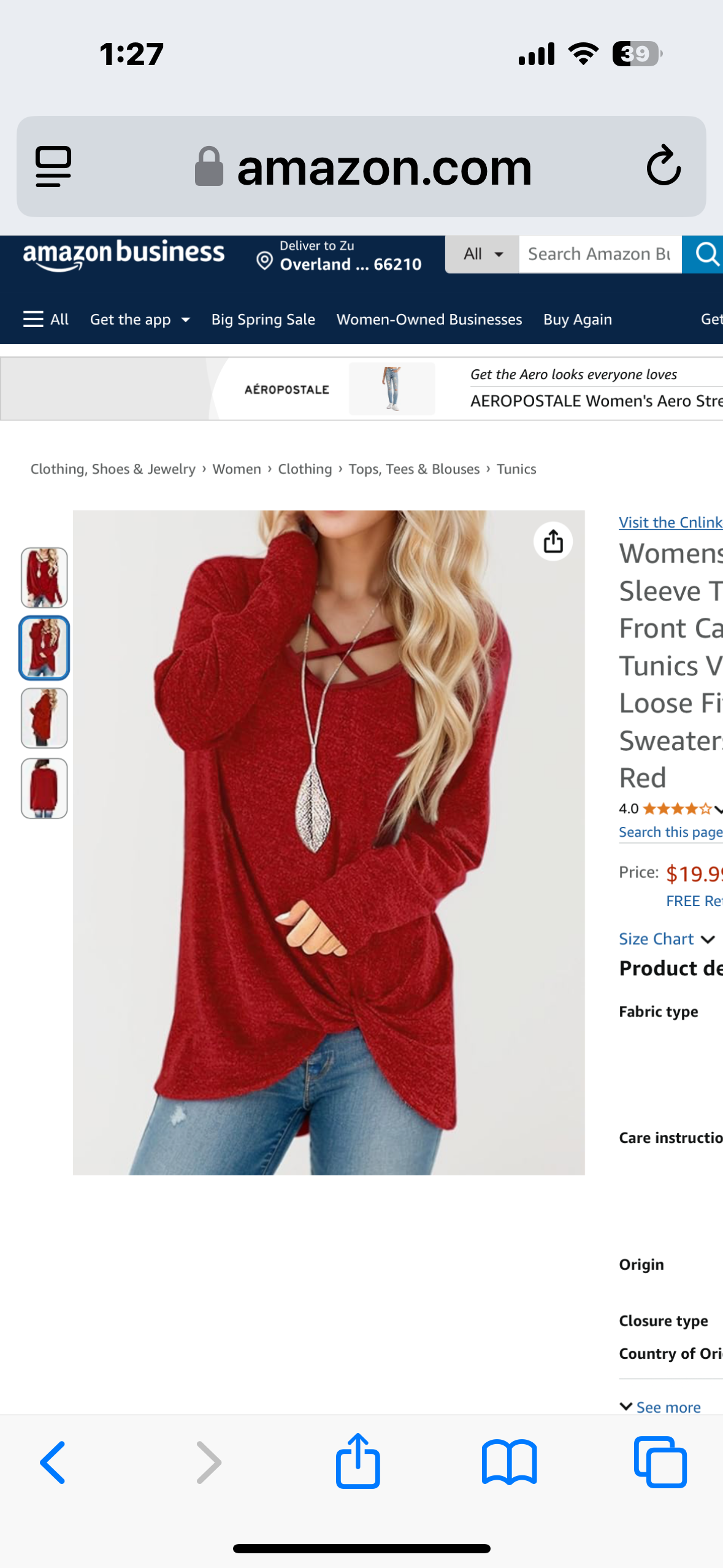 Cnlinkco Womens Long Sleeve Tops Knot Front Casual Tunics V Neck Loose Fit Sweaters Shirts Red Size Large