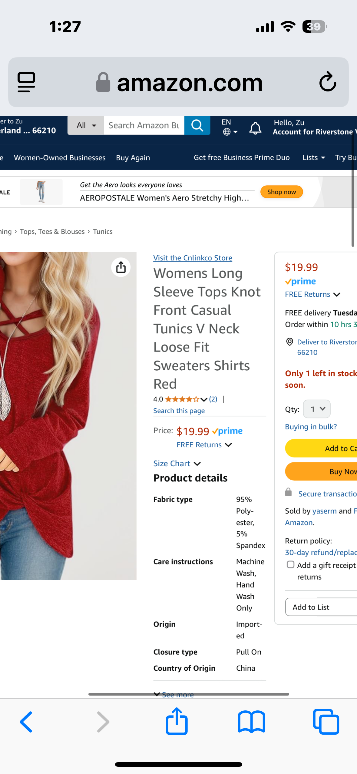 Cnlinkco Womens Long Sleeve Tops Knot Front Casual Tunics V Neck Loose Fit Sweaters Shirts Red Size Large