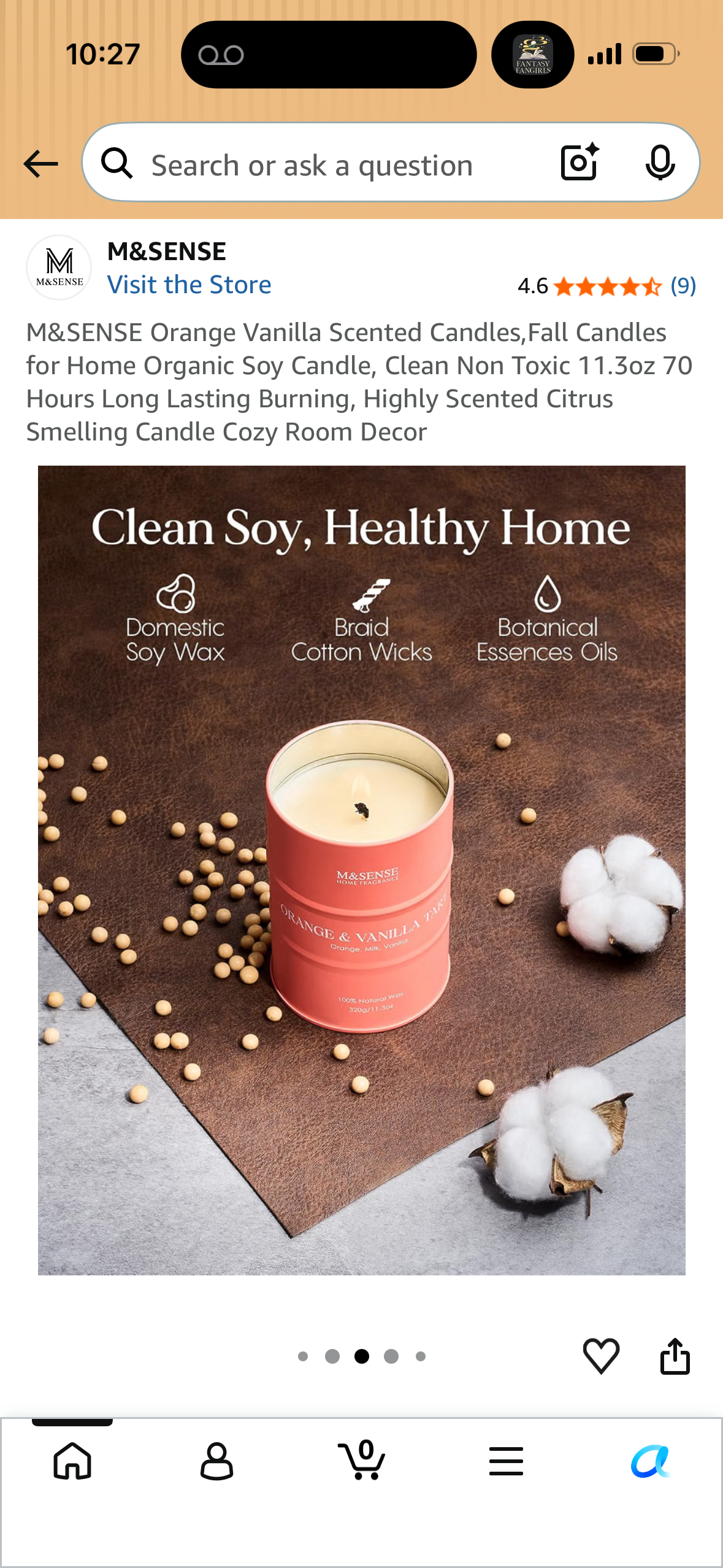 M&SENSE Orange Vanilla Scented Candles,Fall Candles for Home Organic Soy Candle, Clean Non Toxic 11.3oz 70 Hours Long Lasting Burning, Highly Scented Citrus Smelling Candle Cozy Room Decor