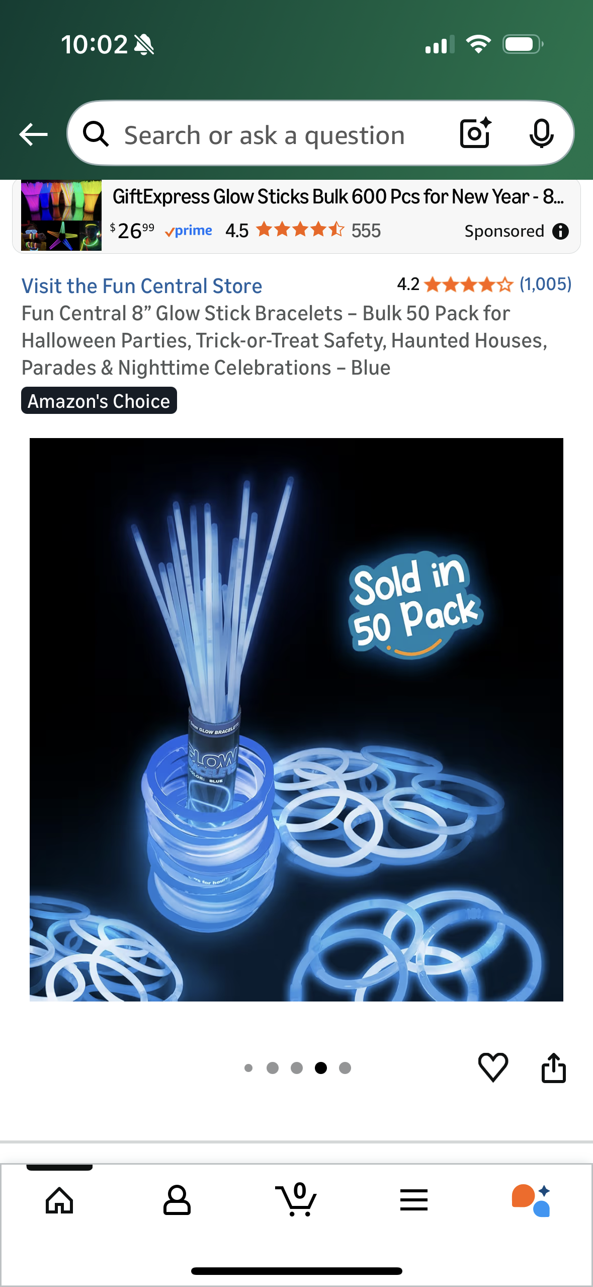 Fun Central 8” Glow Stick Bracelets – Bulk 50 Pack for Halloween Parties, Trick-or-Treat Safety, Haunted Houses, Parades & Nighttime Celebrations – Blue