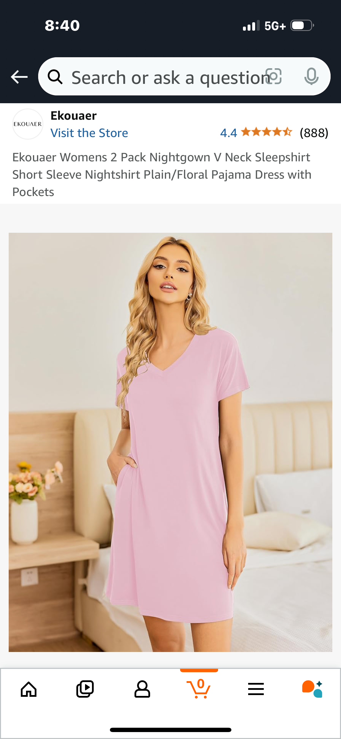 Ekouaer Womens 2 Pack Nightgown V Neck Sleepshirt Short Sleeve Nightshirt Plain/Floral Pajama Dress with Pockets