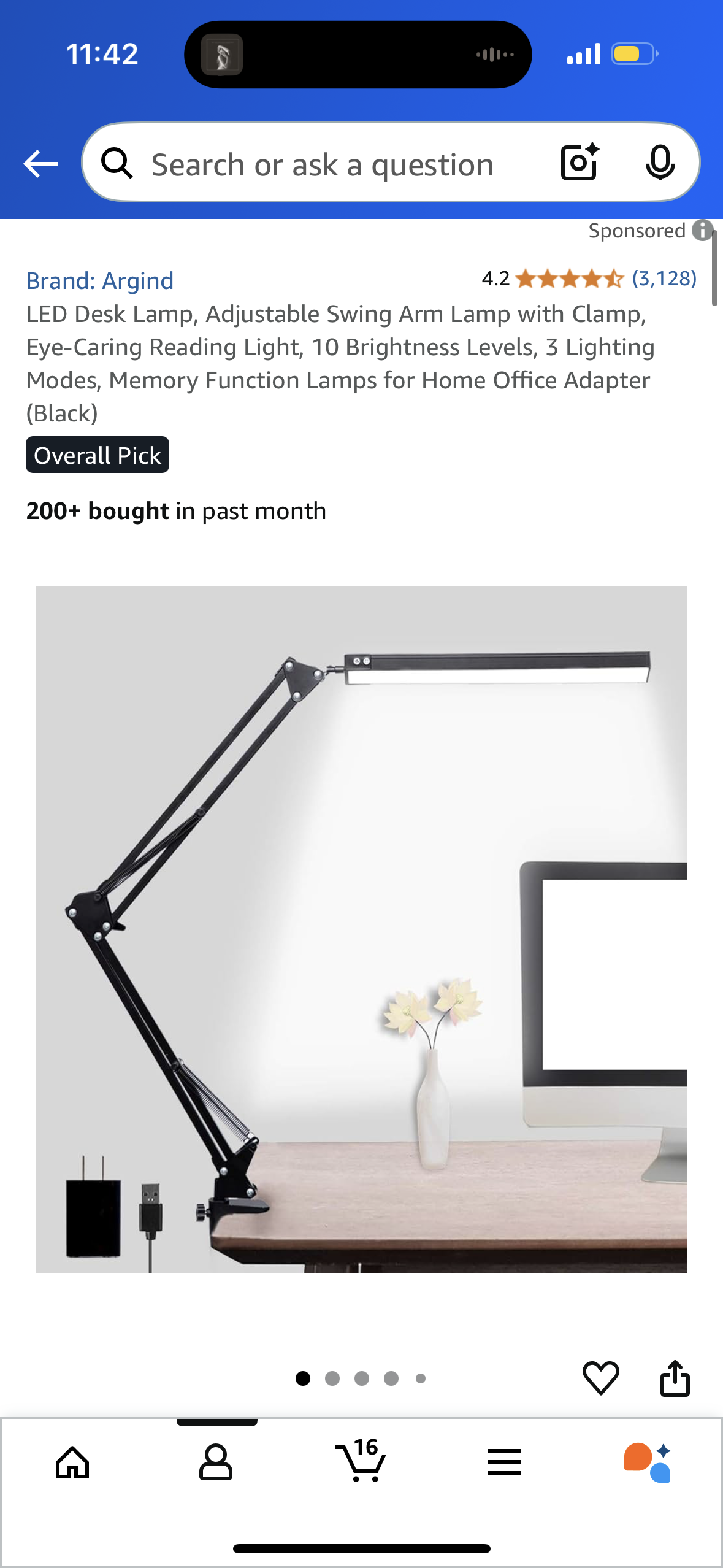 LED Desk Lamp, Adjustable Swing Arm Lamp with Clamp, Eye-Caring Reading Light, 10 Brightness Levels, 3 Lighting Modes, Memory Function Lamps for Home Office Adapter (Black)