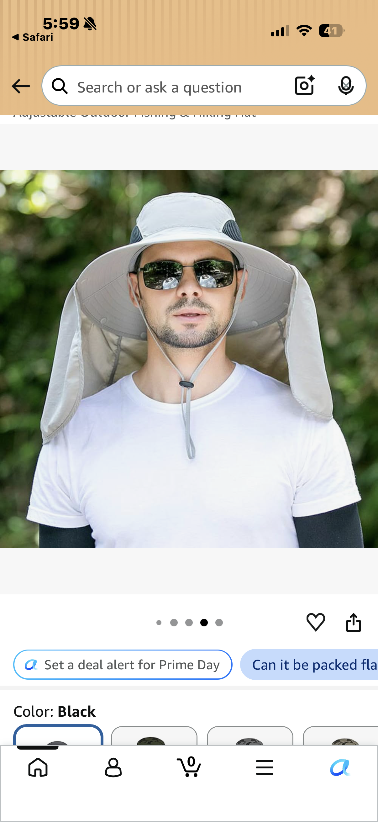 Wide Brim Sun Hat for Men, UV Protection with Neck Flap, Adjustable Outdoor Fishing & Hiking Hat (Black)