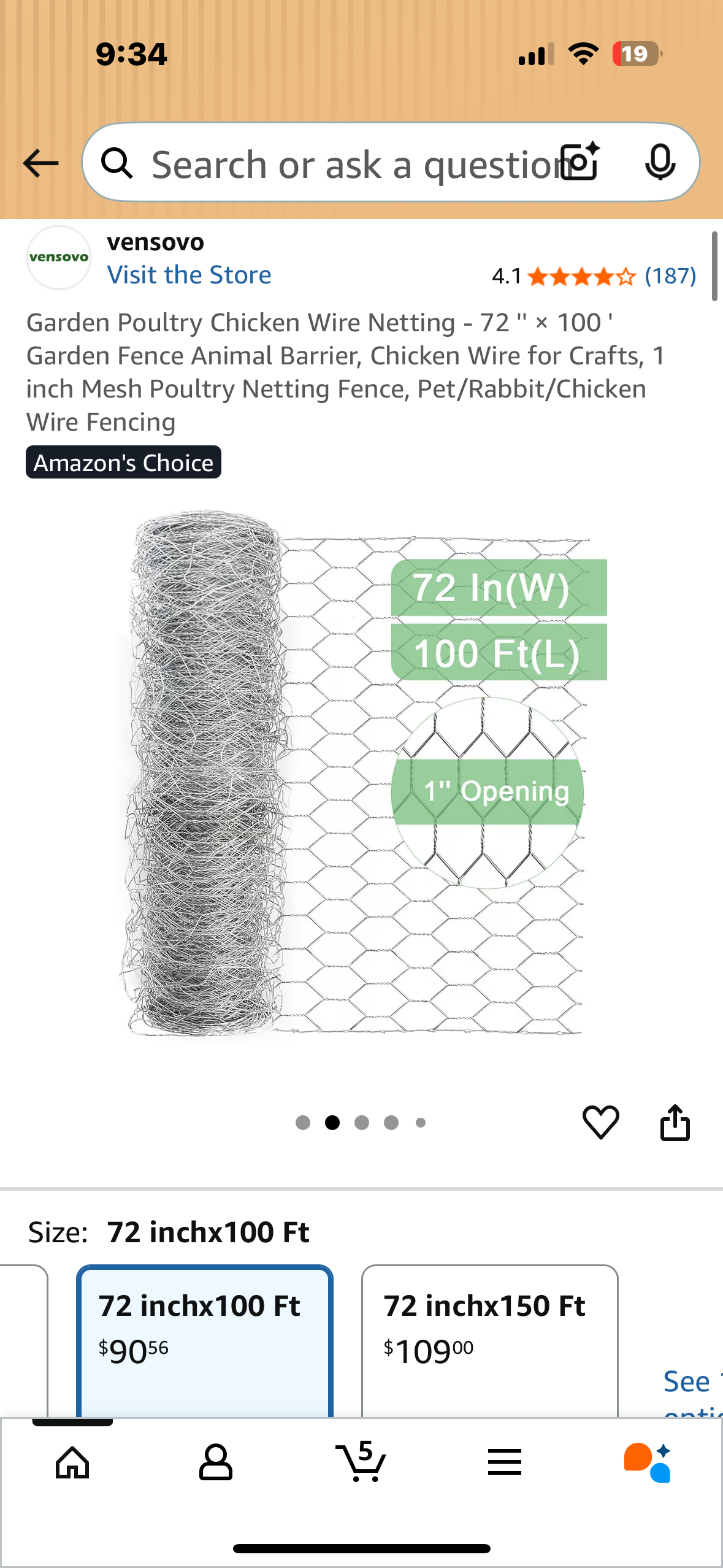 Garden Poultry Chicken Wire Netting - 72 " × 100' Garden Fence Animal Barrier, Chicken Wire for Crafts, 1 inch Mesh Poultry Netting Fence, Pet/Rabbit/Chicken Wire Fencing Amazon's Choice (G886)