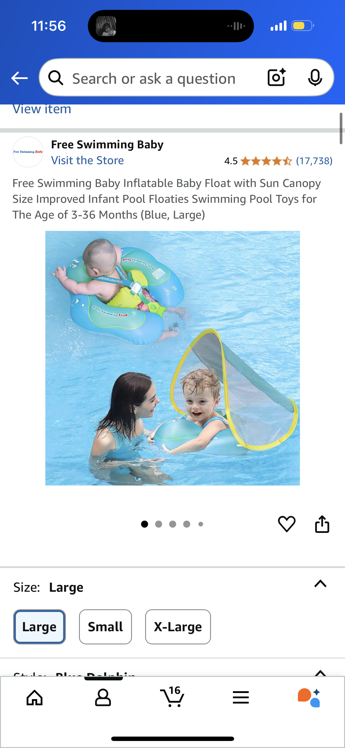 Free Swimming Baby Inflatable Baby Float with Sun Canopy Size Improved Infant Pool Floaties Swimming Pool Toys for The Age of 3-36 Months (Blue, Large)