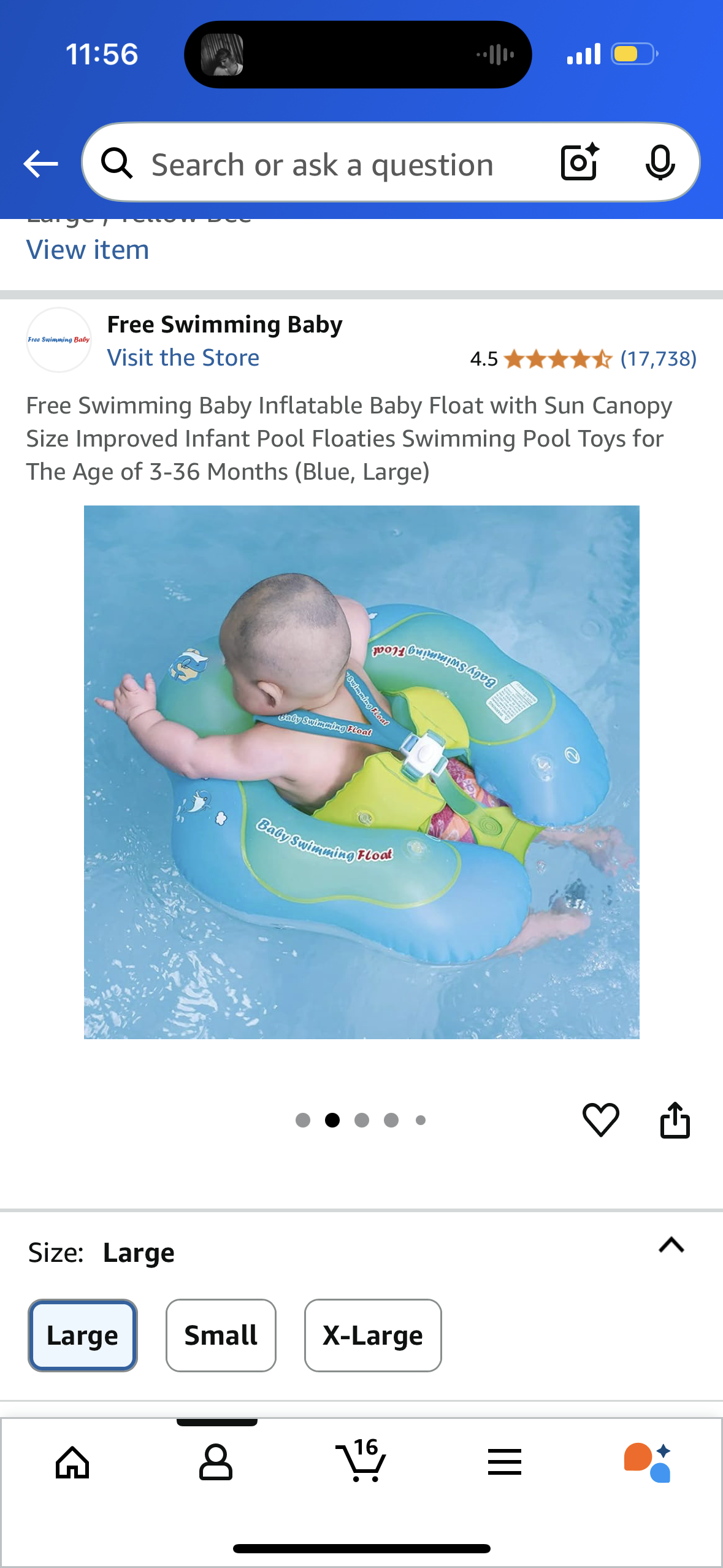 Free Swimming Baby Inflatable Baby Float with Sun Canopy Size Improved Infant Pool Floaties Swimming Pool Toys for The Age of 3-36 Months (Blue, Large)
