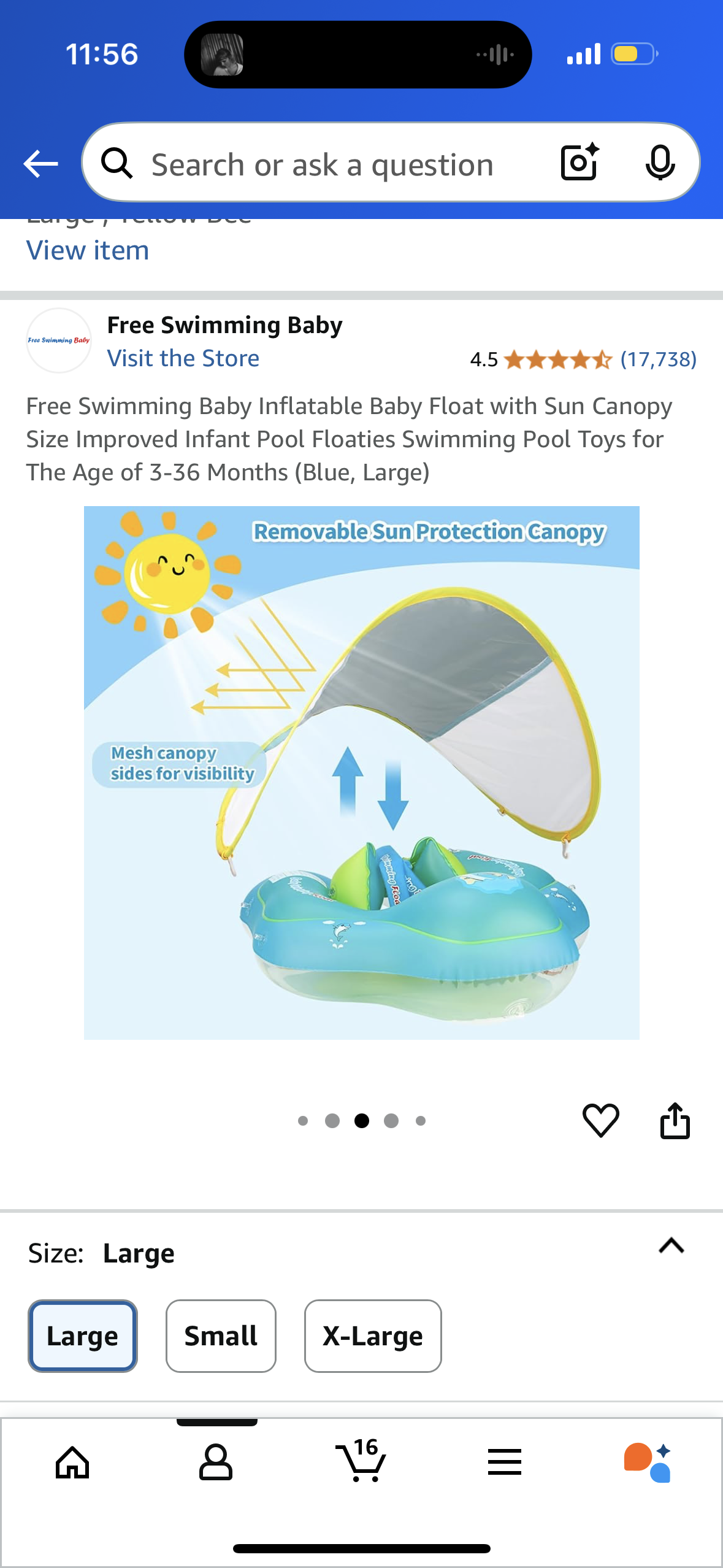 Free Swimming Baby Inflatable Baby Float with Sun Canopy Size Improved Infant Pool Floaties Swimming Pool Toys for The Age of 3-36 Months (Blue, Large)