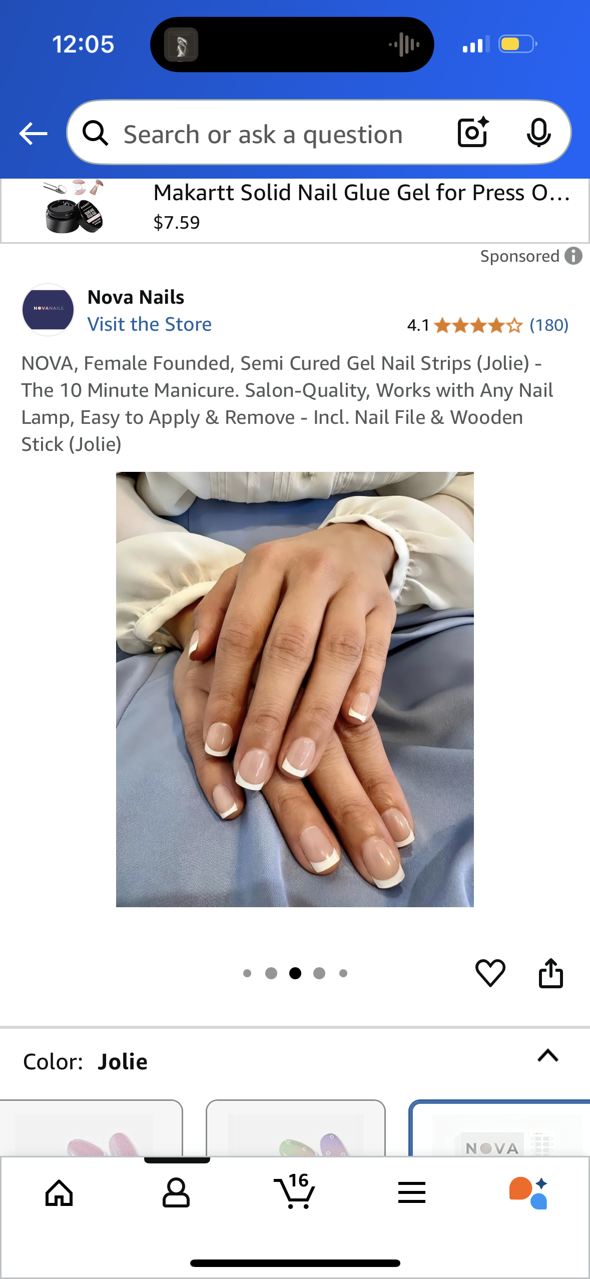 NOVA, Female Founded, Semi Cured Gel Nail Strips (Jolie) - The 10 Minute Manicure. Salon-Quality, Works with Any Nail Lamp, Easy to Apply & Remove - Incl. Nail File & Wooden Stick (Jolie)