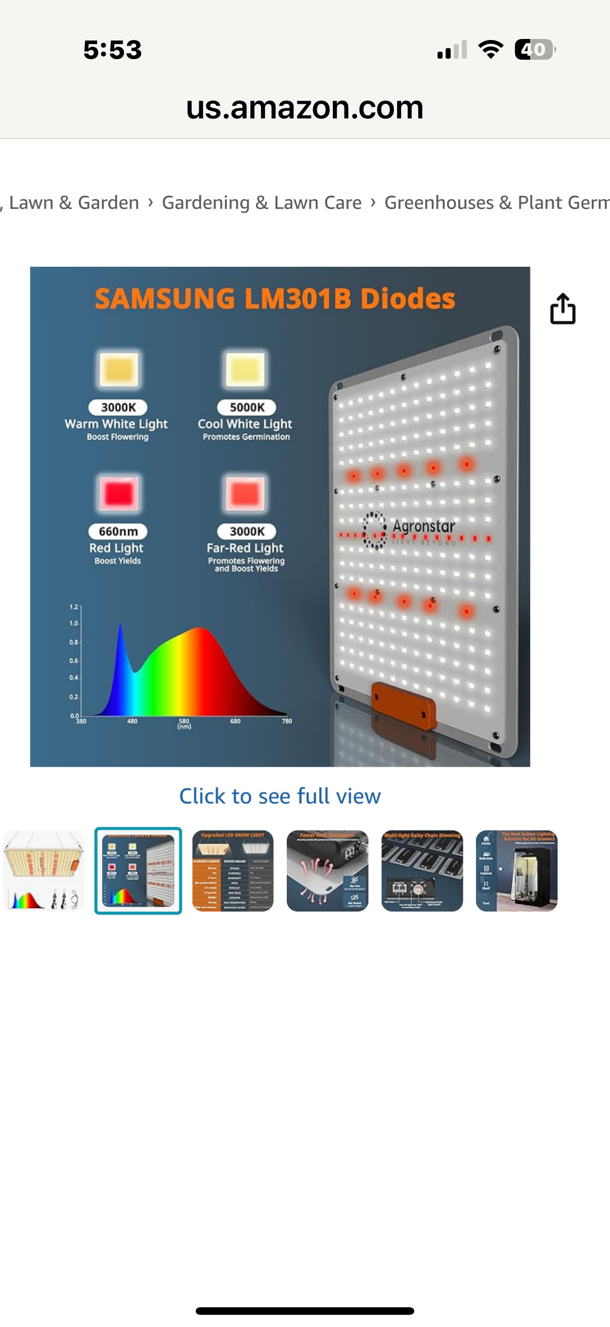 AGRONSTARAgronstar LED Grow Light with Samsung LM301B Diodes, Sunlike Full Spectrum Plant Light for Indoor Plants Seedling Veg Bloom, Dimmable Plant Growing Lamps for 2x2/3x3 Grow Tent White