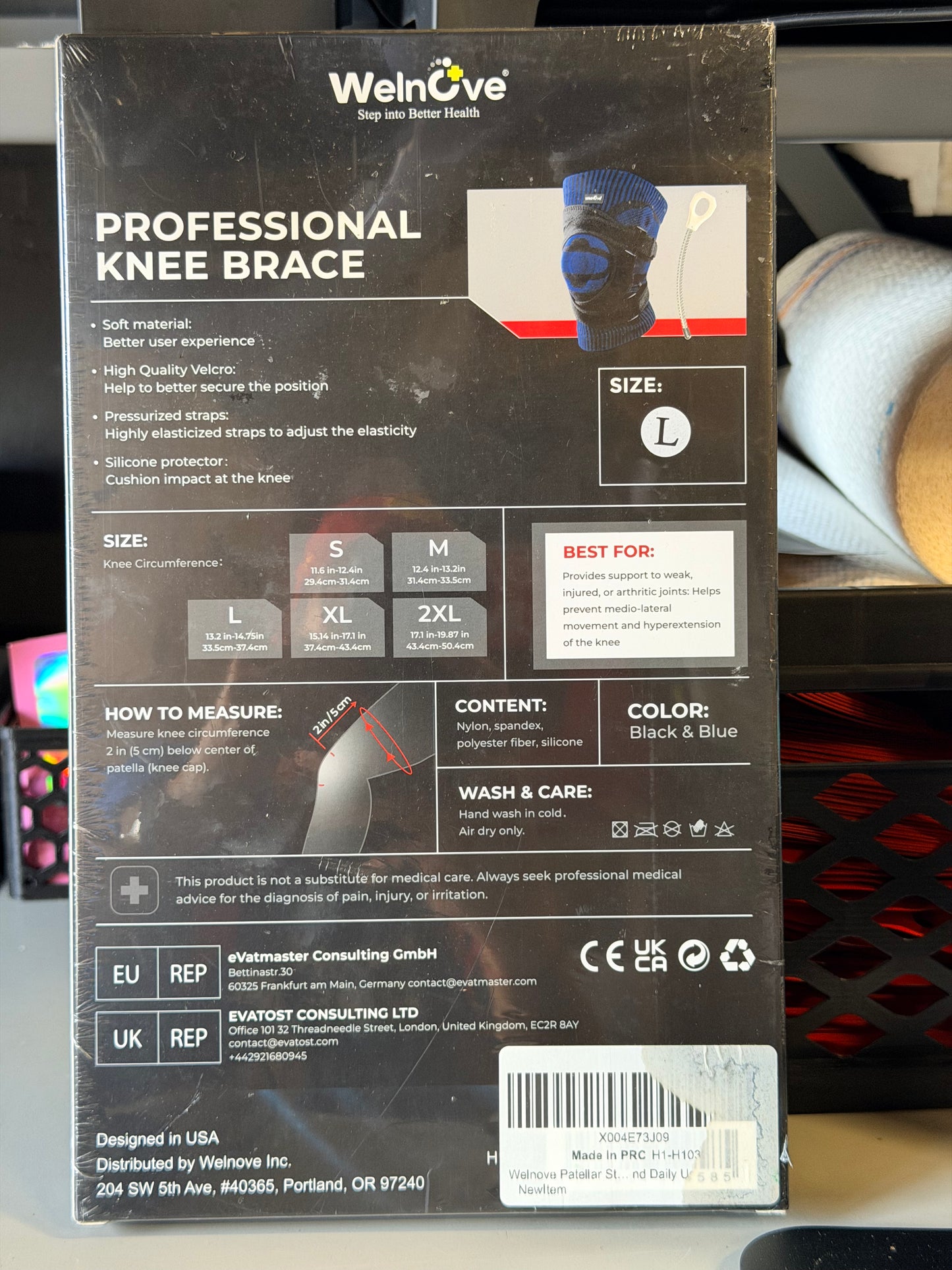 Welnove Professional Knee Brace With Compression Sleeve (Large)