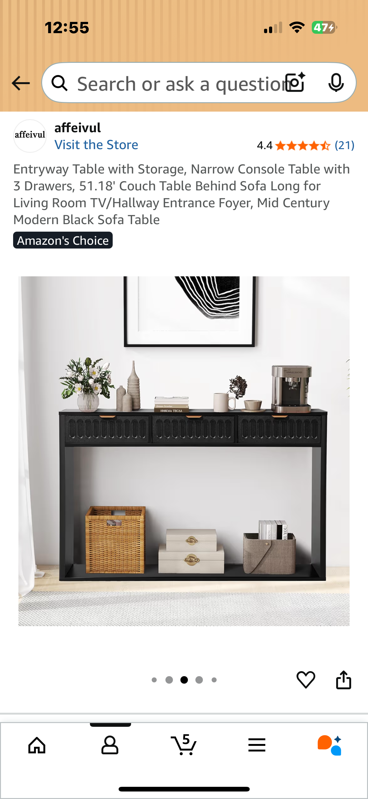 Entryway Table with Storage, Narrow Console Table with 3 Drawers, 51.18' Couch Table Behind Sofa Long for Living Room TV/Hallway Entrance Foyer, Mid Century Modern Black Sofa Table (L1075)