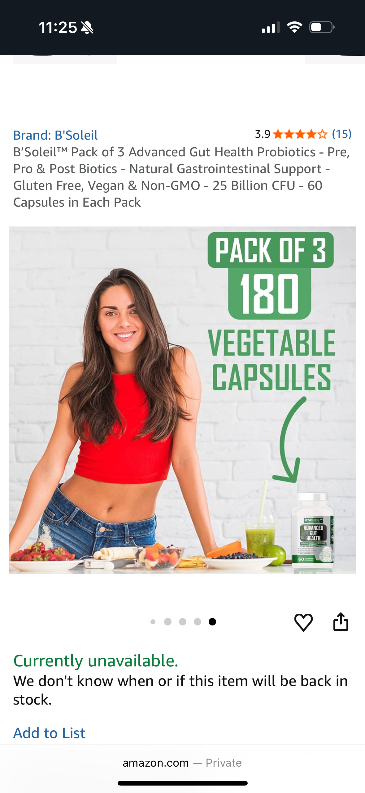 B’Soleil™ Pack of 3 Advanced Gut Health Probiotics - Pre, Pro & Post Biotics - Natural Gastrointestinal Support - Gluten Free, Vegan & Non-GMO - 25 Billion CFU - 60 Capsules in Each Pack