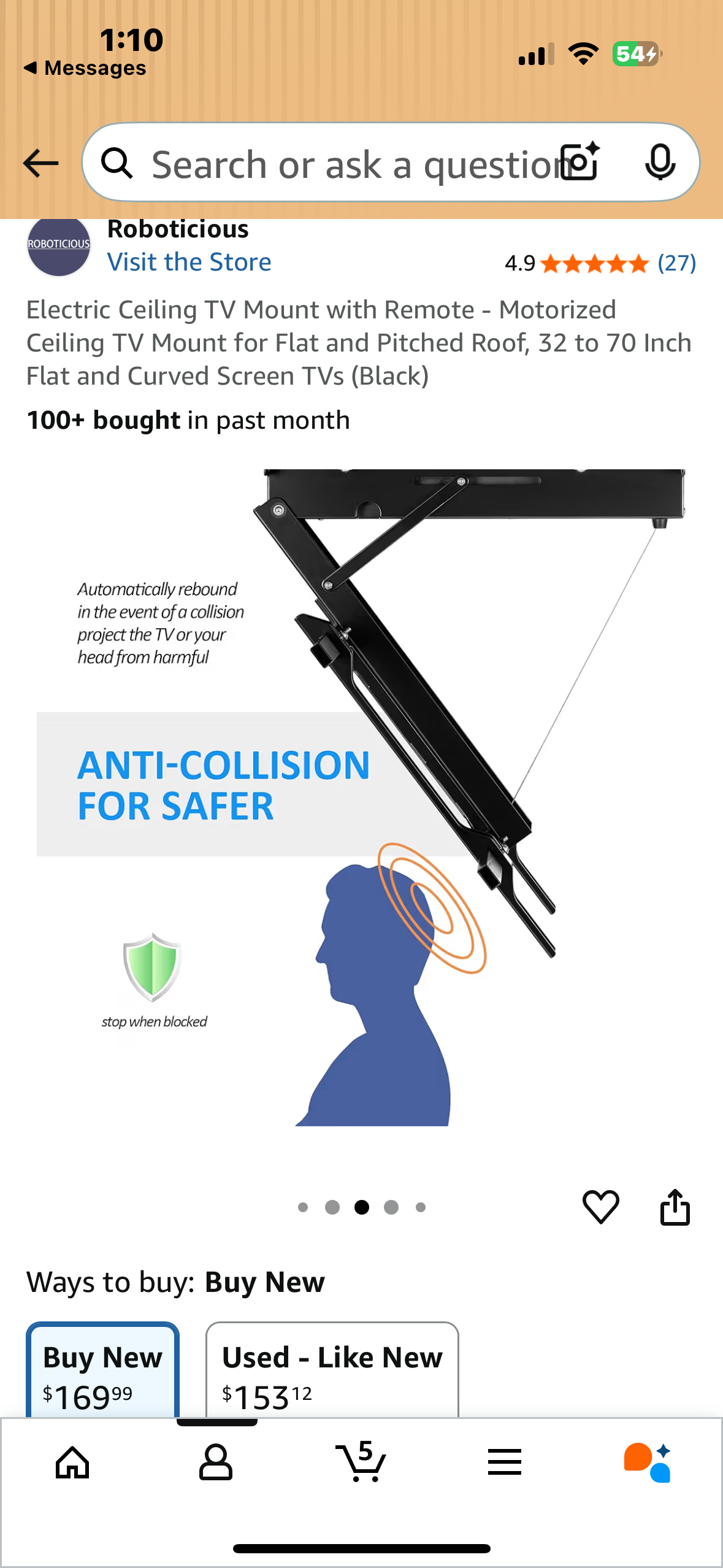 Electric Ceiling TV Mount with Remote - Motorized Ceiling TV Mount for Flat and Pitched Roof, 32 to 70 Inch Flat and Curved Screen TVs (Black) (L1075)