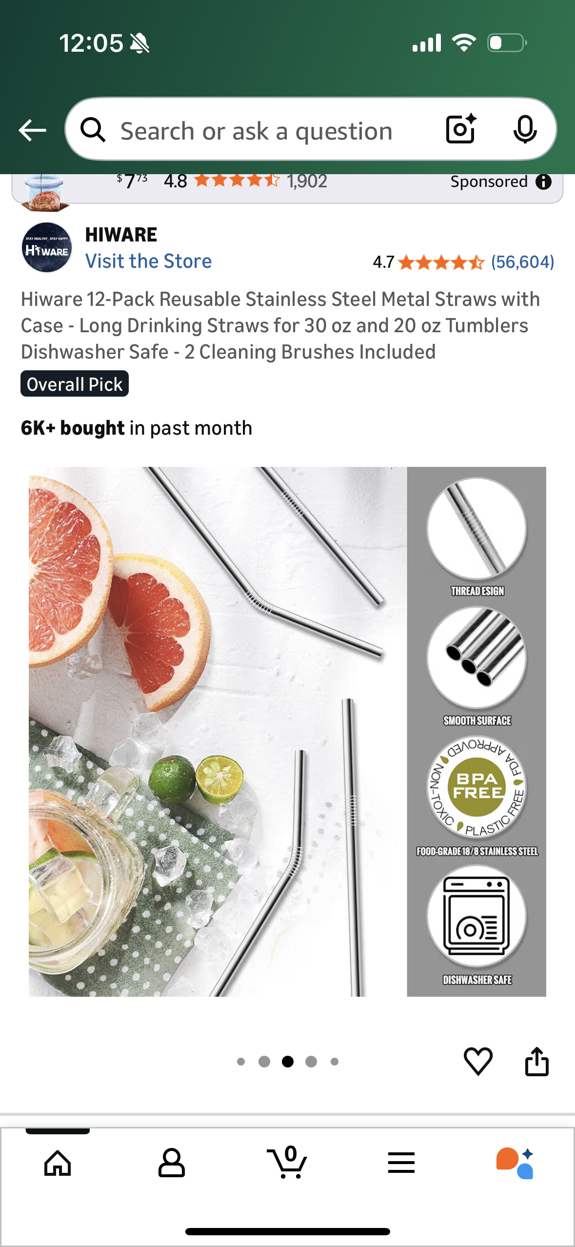 Hiware 12-Pack Reusable Stainless Steel Metal Straws with Case - Long Drinking Straws for 30 oz and 20 oz Tumblers Dishwasher Safe - 2 Cleaning Brushes Included