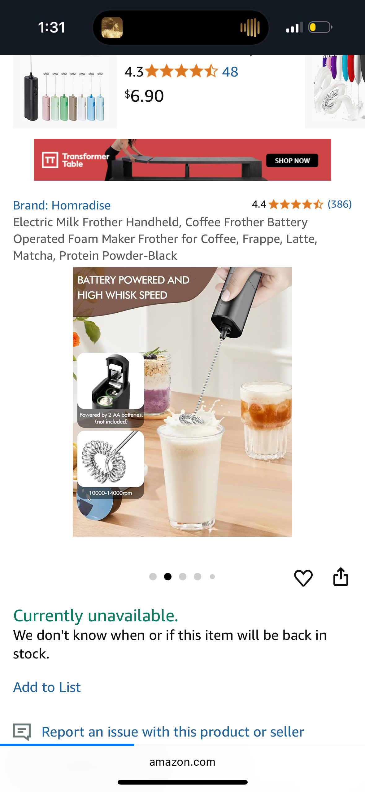 Electric Milk Frother Handheld, Coffee Frother Battery Operated Foam Maker Frother for Coffee, Frappe, Latte, Matcha, Protein Powder-Black