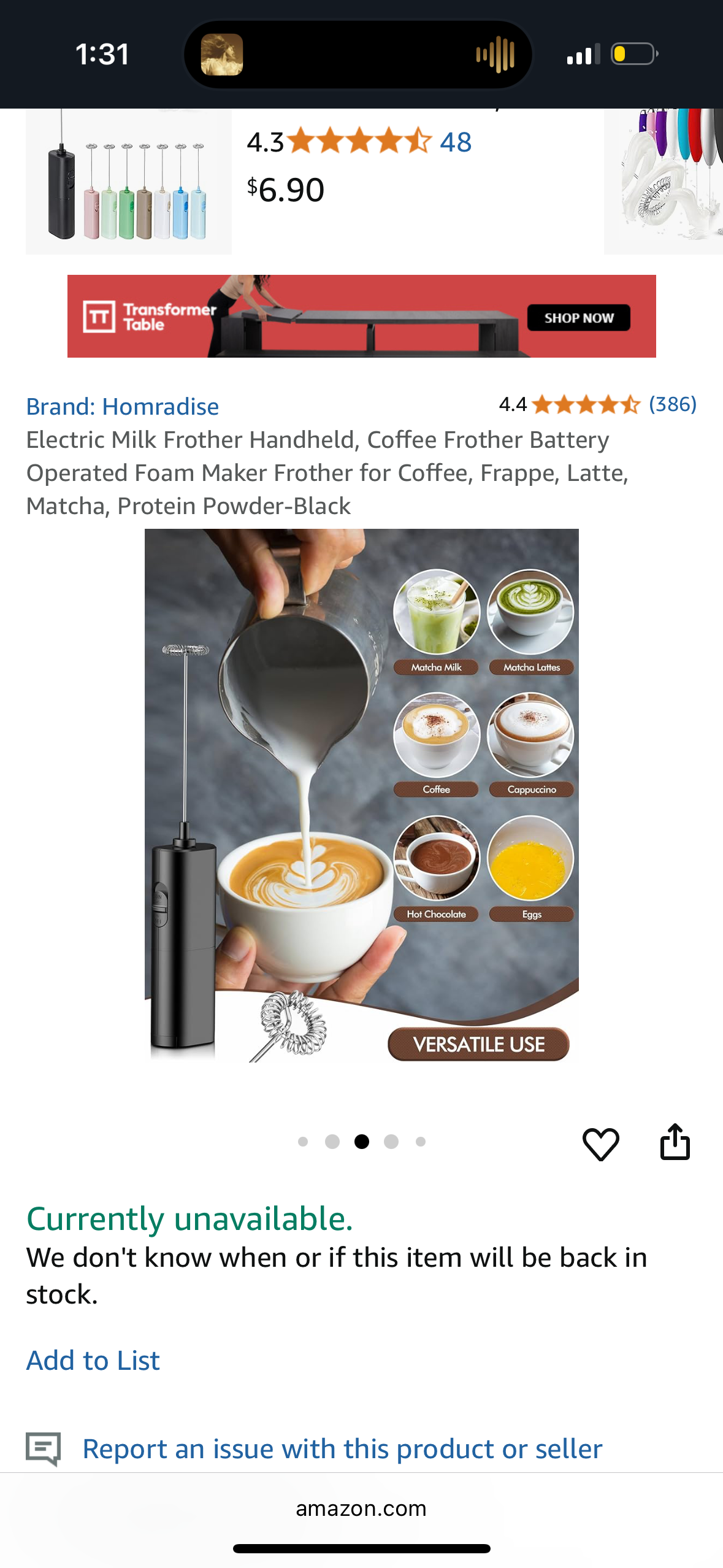 Electric Milk Frother Handheld, Coffee Frother Battery Operated Foam Maker Frother for Coffee, Frappe, Latte, Matcha, Protein Powder-Black