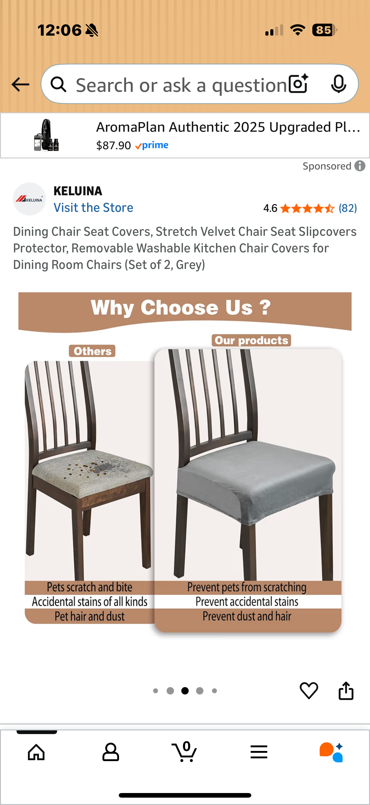 Dining Chair Seat Covers, Stretch Velvet Chair Seat Slipcovers Protector, Removable Washable Kitchen Chair Covers for Dining Room Chairs (Set of 2, Grey