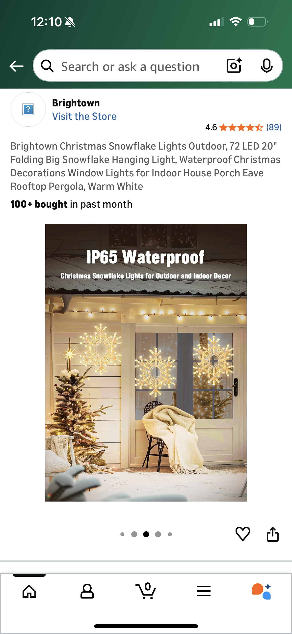 Brightown Christmas Snowflake Lights Outdoor, 72 LED 20" Folding Big Snowflake Hanging Light, Waterproof Christmas Decorations Window Lights for Indoor House Porch Eave Rooftop Pergola, Warm White