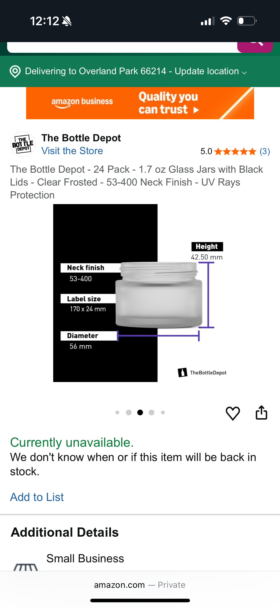 The Bottle Depot - 24 Pack - 1.7 oz Glass Jars with Black Lids - Clear Frosted - 53-400 Neck Finish - UV Rays Protection