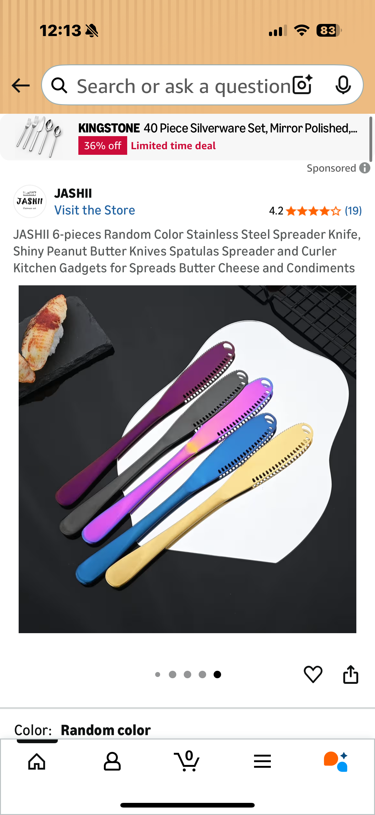 JASHII 6-pieces Random Color Stainless Steel Spreader Knife, Shiny Peanut Butter Knives Spatulas Spreader and Curler Kitchen Gadgets for Spreads Butter Cheese and Condiments