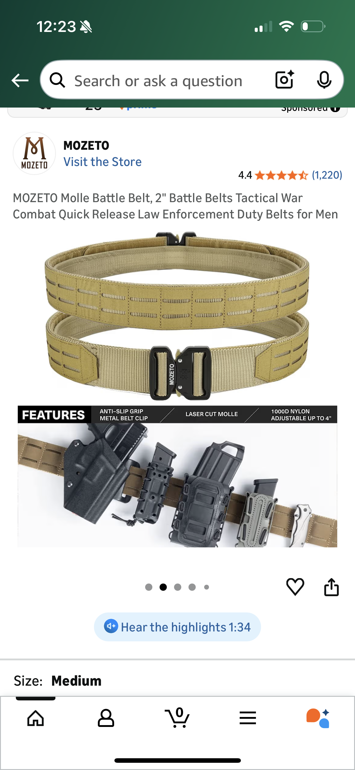 MOZETO Molle Battle Belt, 2" Battle Belts Tactical War Combat Quick Release Law Enforcement Duty Belts for Men (Size Small)