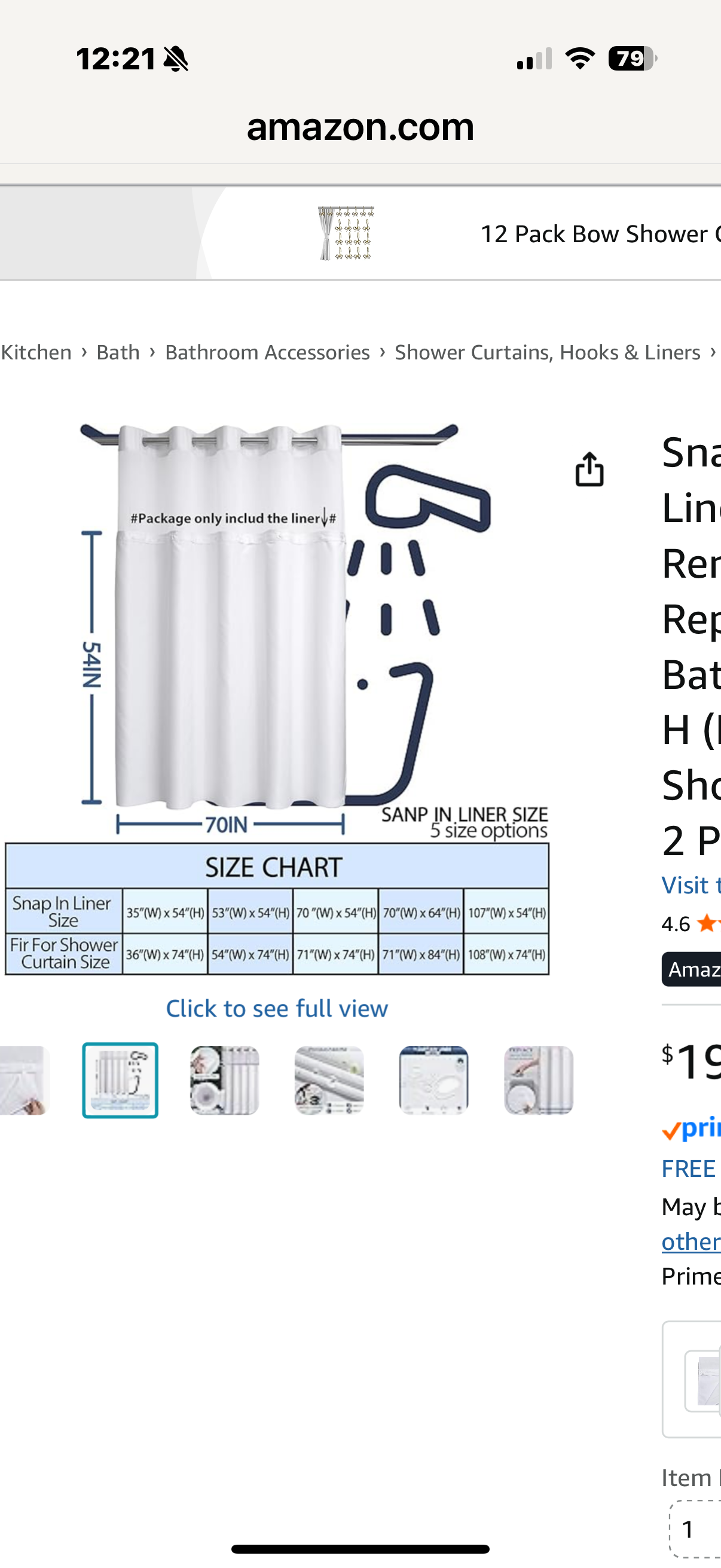 KONZENT Snap in Shower Curtain Liner Replacement Removable Water Repellent Liner for Bathroom 70" W x 54" H (Fit for 71" W x 74" H Shower Curtain) (White, 3 Pack)