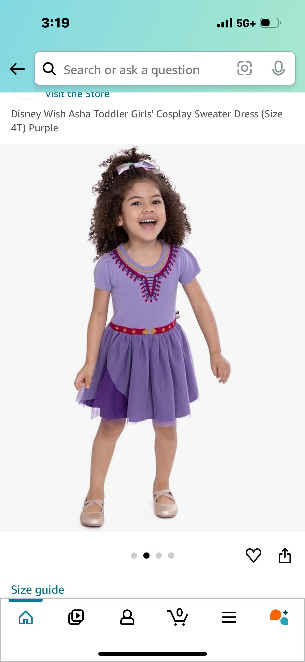 Disney Wish Asha Toddler Girls' Cosplay Knit Sweater Dress Purple (Size 2T)